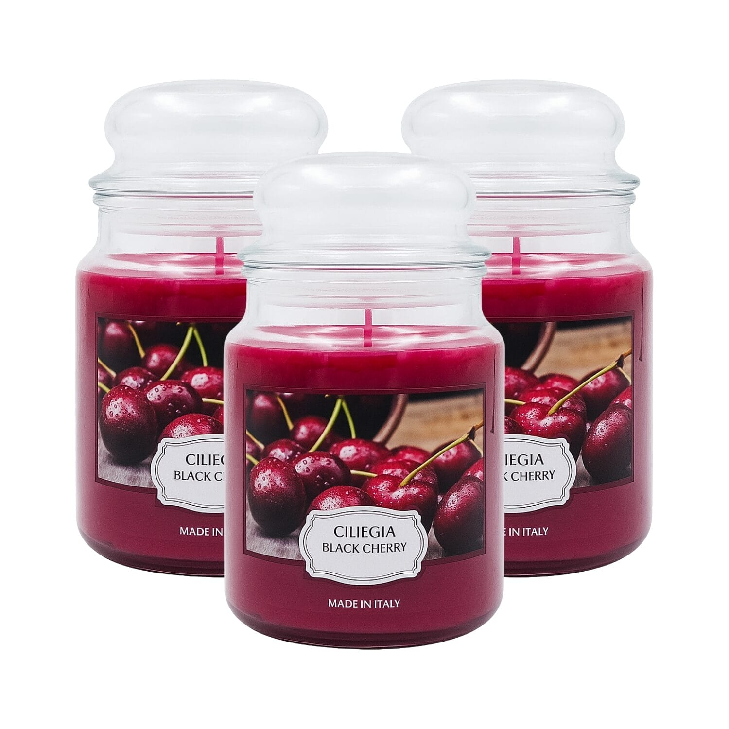 Candela in vetro ciliegia nera confezione 3 pezzi Made in Italy