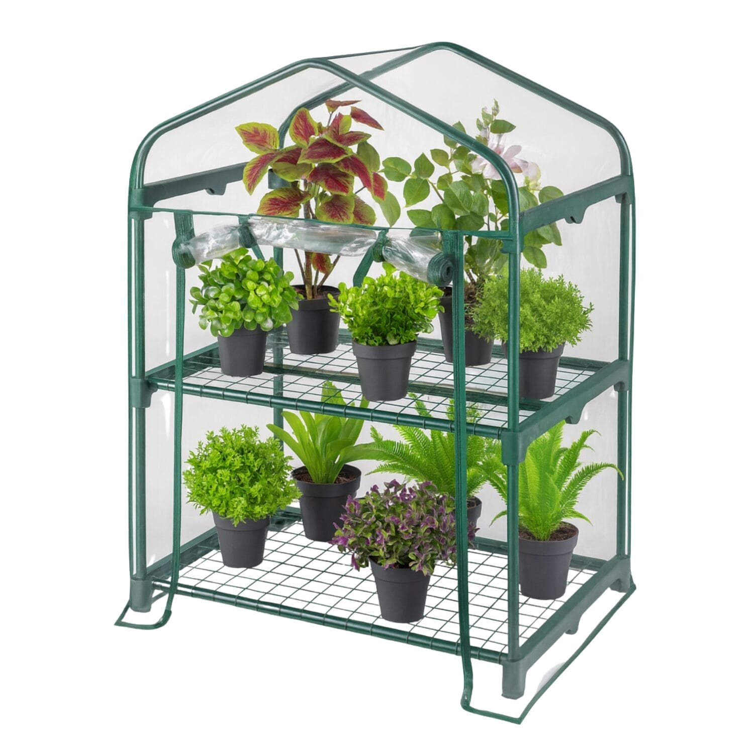 Serra a 2 ripiani per piante con struttura in metallo e copertura trasparente