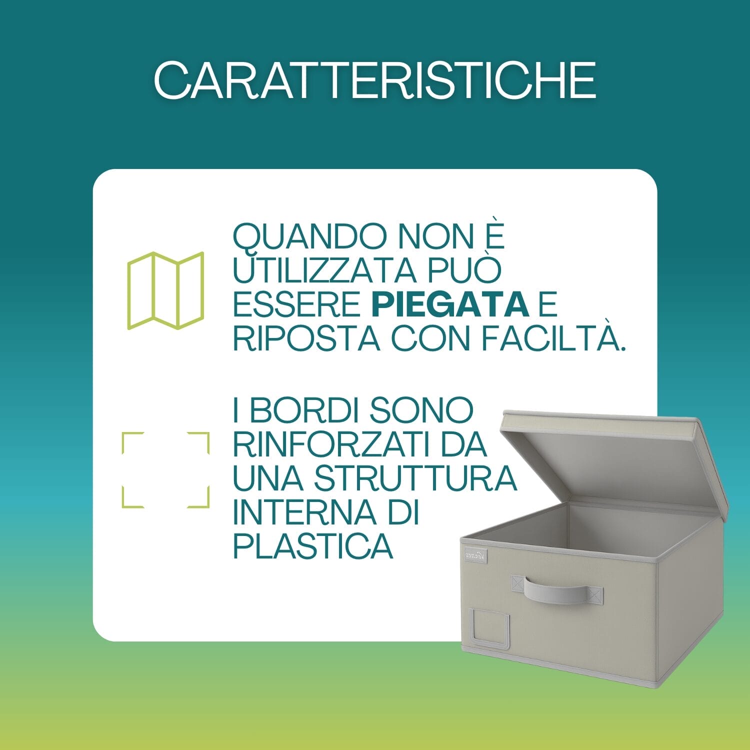 Scatola contenitore Oxford pieghevole con rinforzi plastici ai bordi