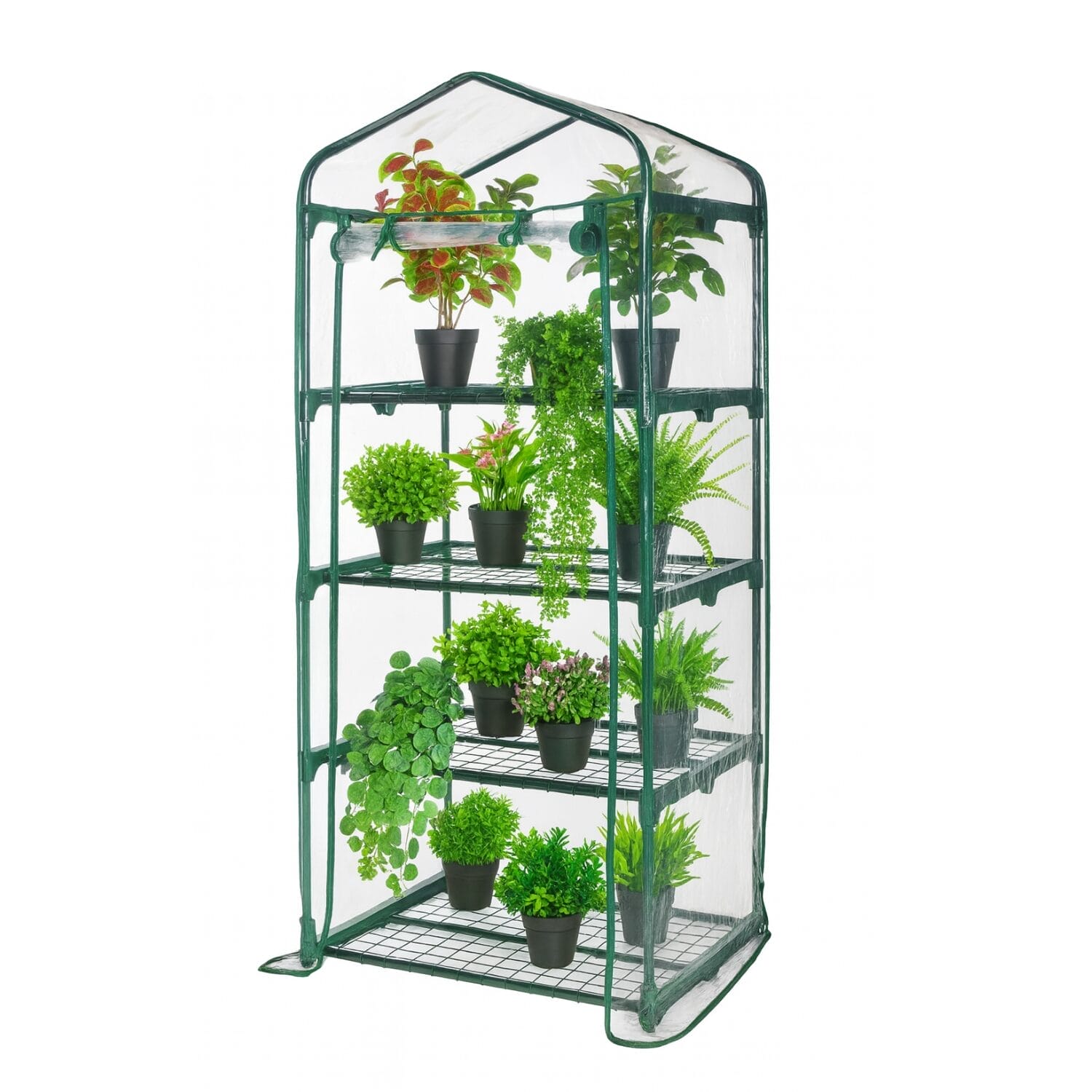 Serra a 4 ripiani per piante con struttura in metallo e copertura trasparente in PVC