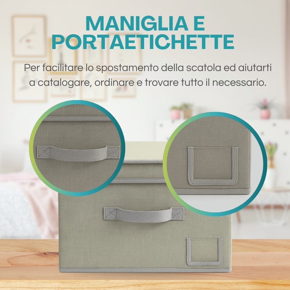 Contenitore Oxford con maniglia e porta etichette per facile catalogazione