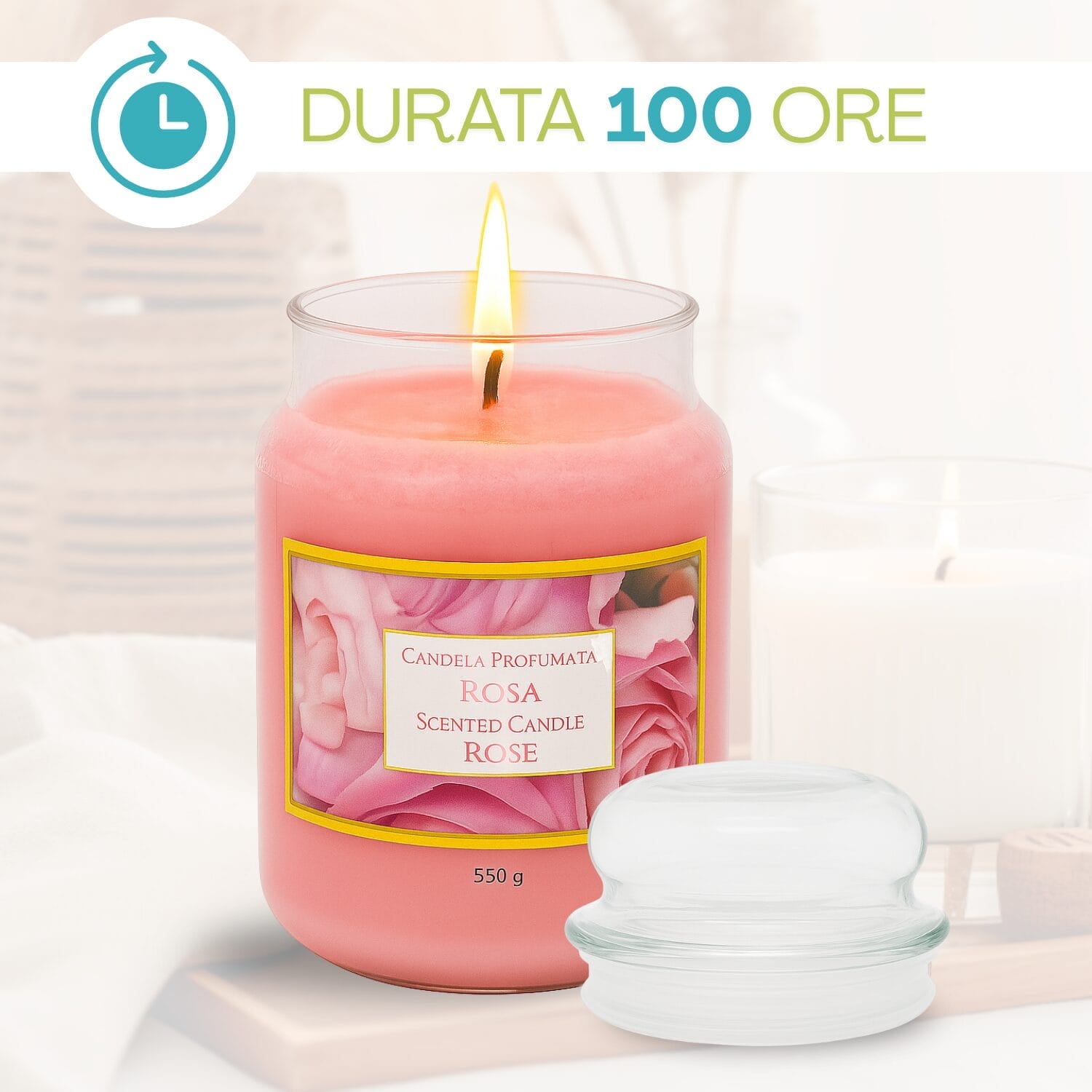 16-candela-rosa-durata Candela rosa profumata accesa con durata 100 ore