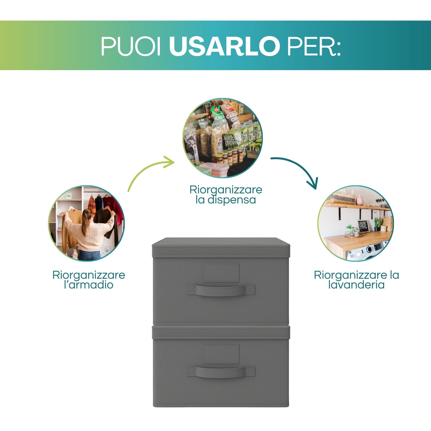 Set contenitori Oxford per armadio, dispensa e lavanderia