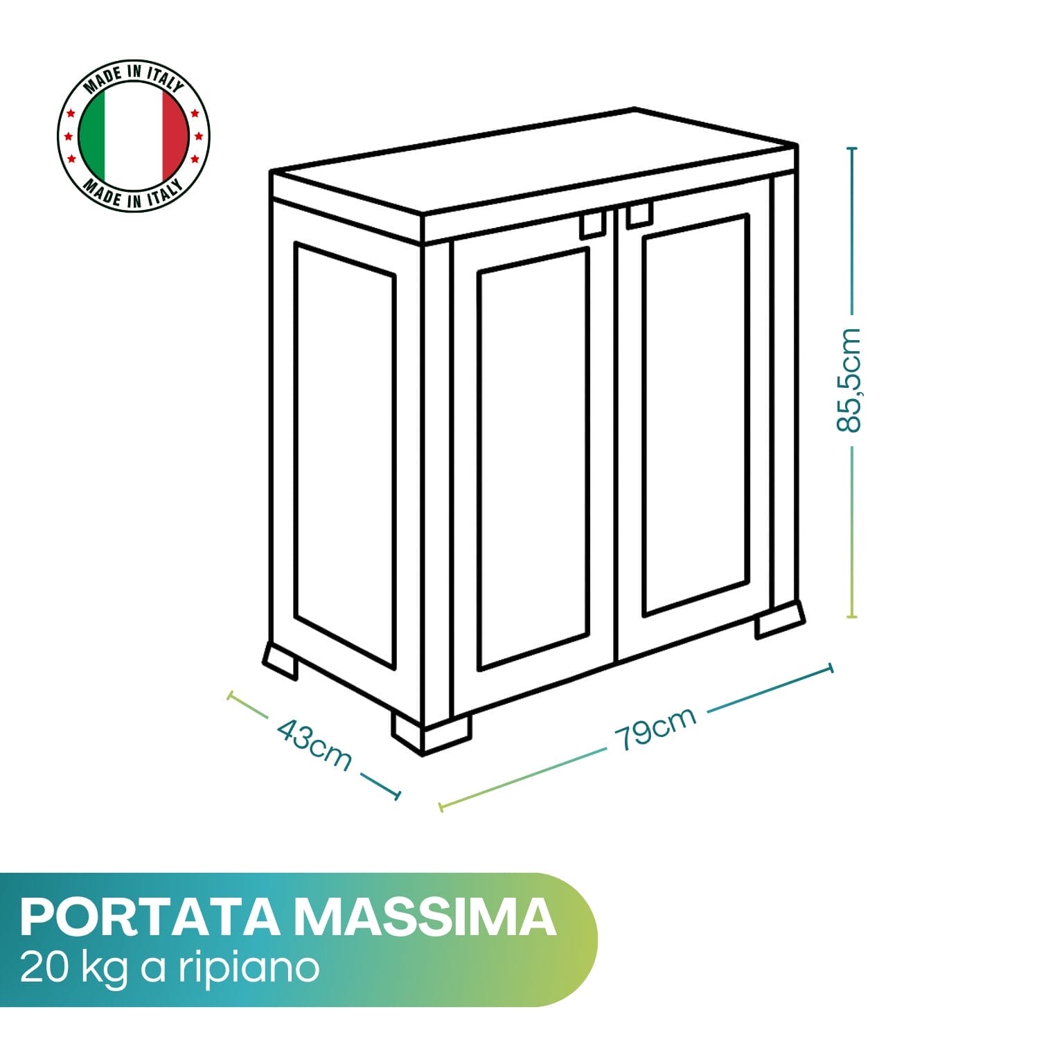 Misure Mobiletto ripostiglio grgio in plastica 43x79x85,5 cm