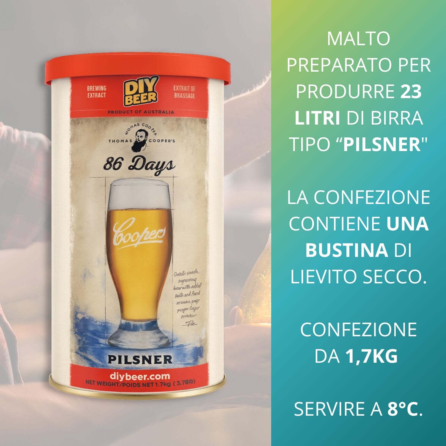 Malto per birra Pilsner Coopers 1,7 kg con lievito secco per 23 litri di birra