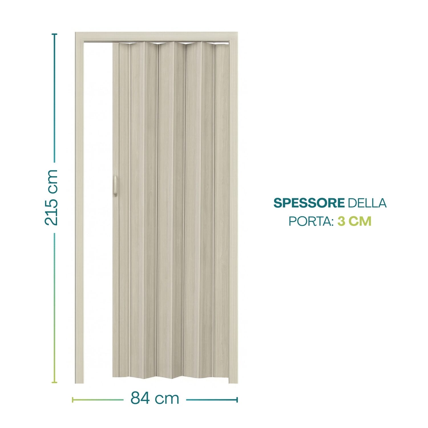 Porta a soffietto PVC 84x215 cm spessore 3 cm colore rovere chiaro