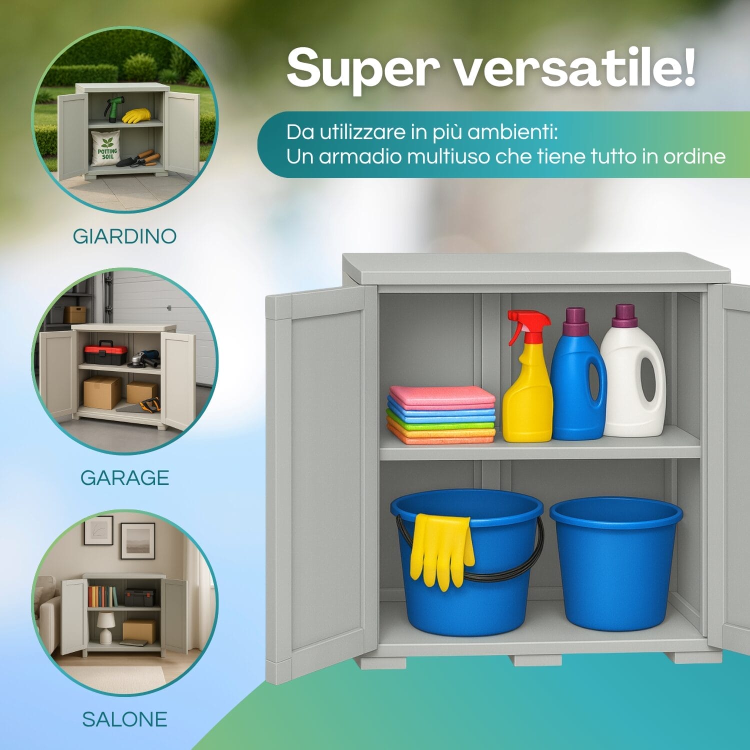 Mobile multiuso color grigio per casa, lavanderia o garage