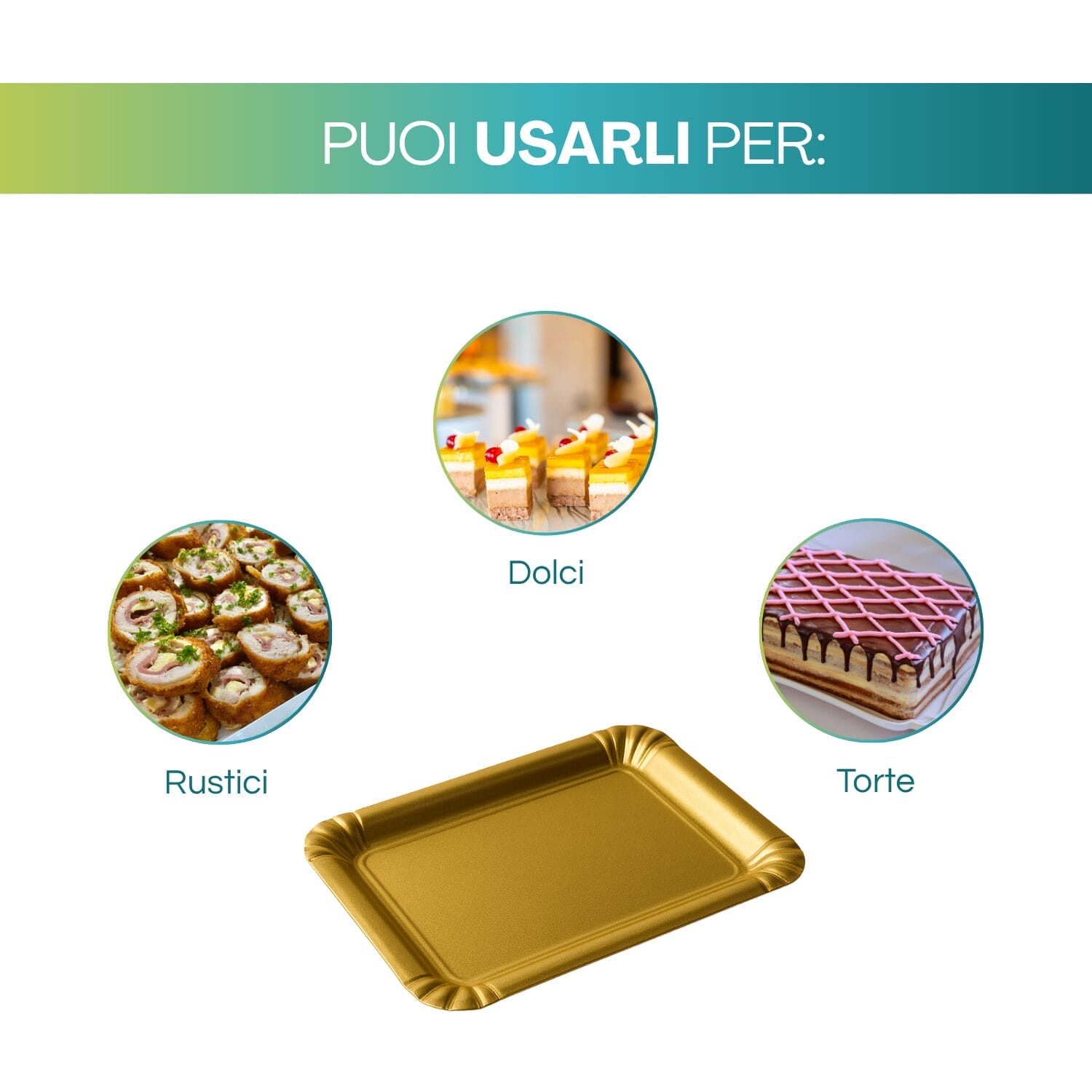 Vassoio oro in cartone politenato per rustici, dolci e torte da forno
