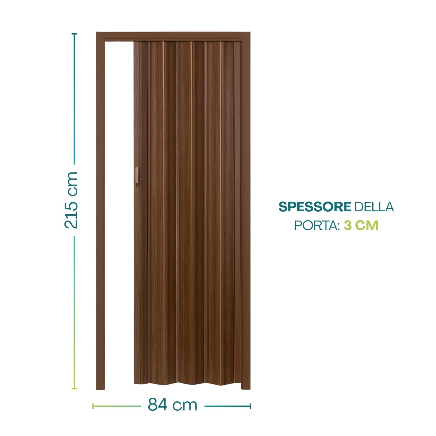 Porta a soffietto marrone 215x84 cm spessore 3 cm con venature in rilievo