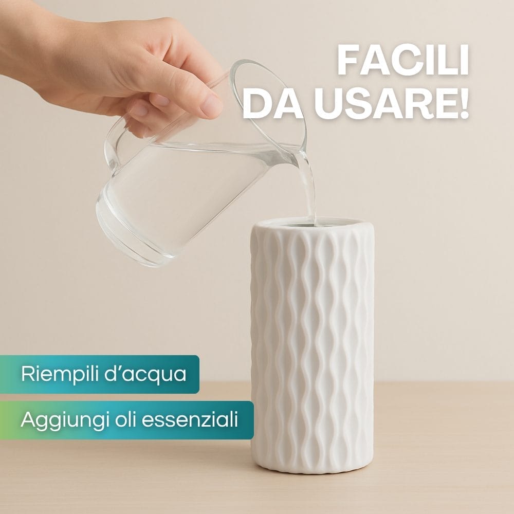 Riempimento umidificatore in ceramica con acqua e oli essenziali facile da usare