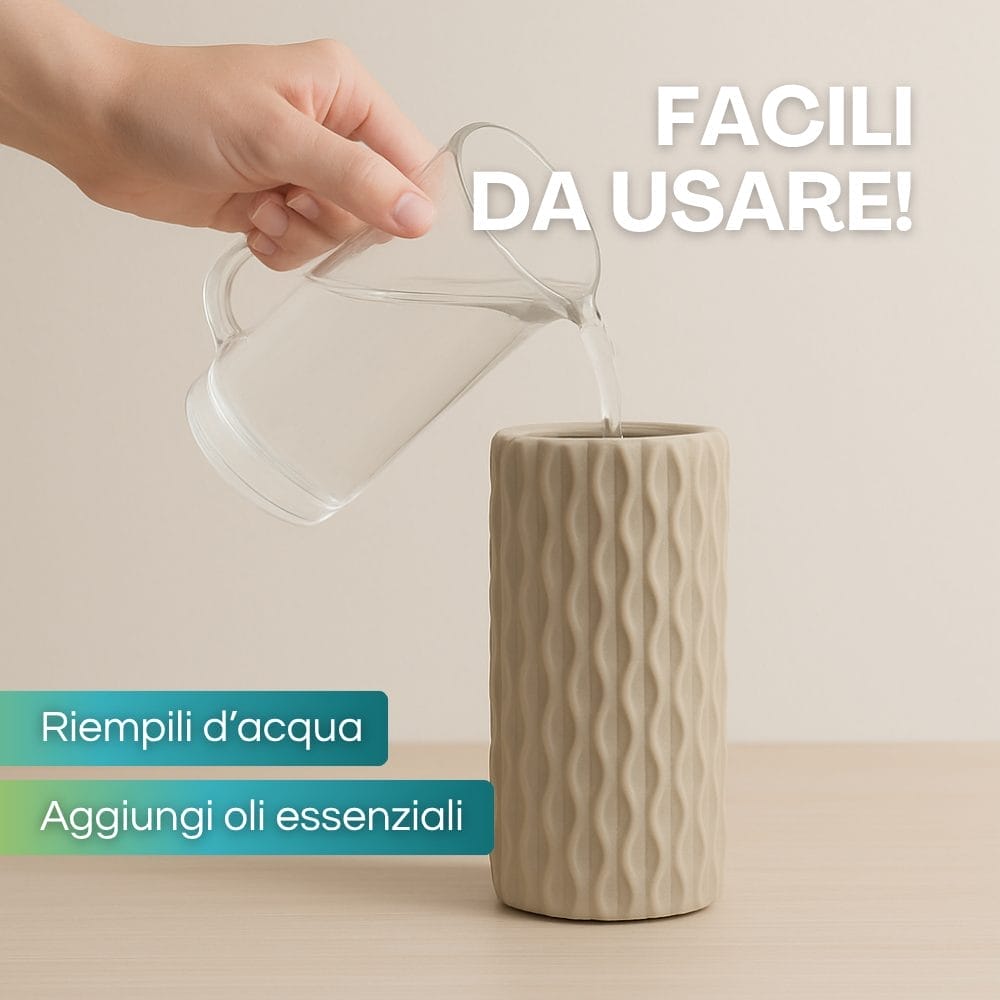 Riempimento umidificatore in ceramica con acqua e oli essenziali facile da usare