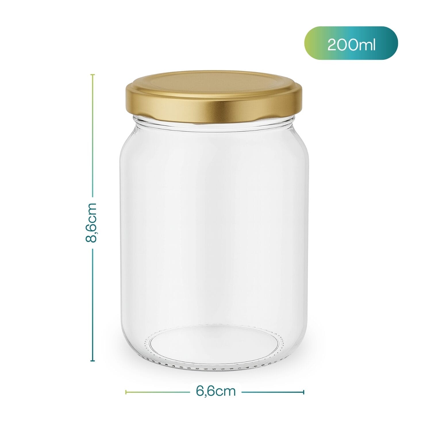 Barattolo in vetro da 200 ml con tappo dorato a chiusura ermetica