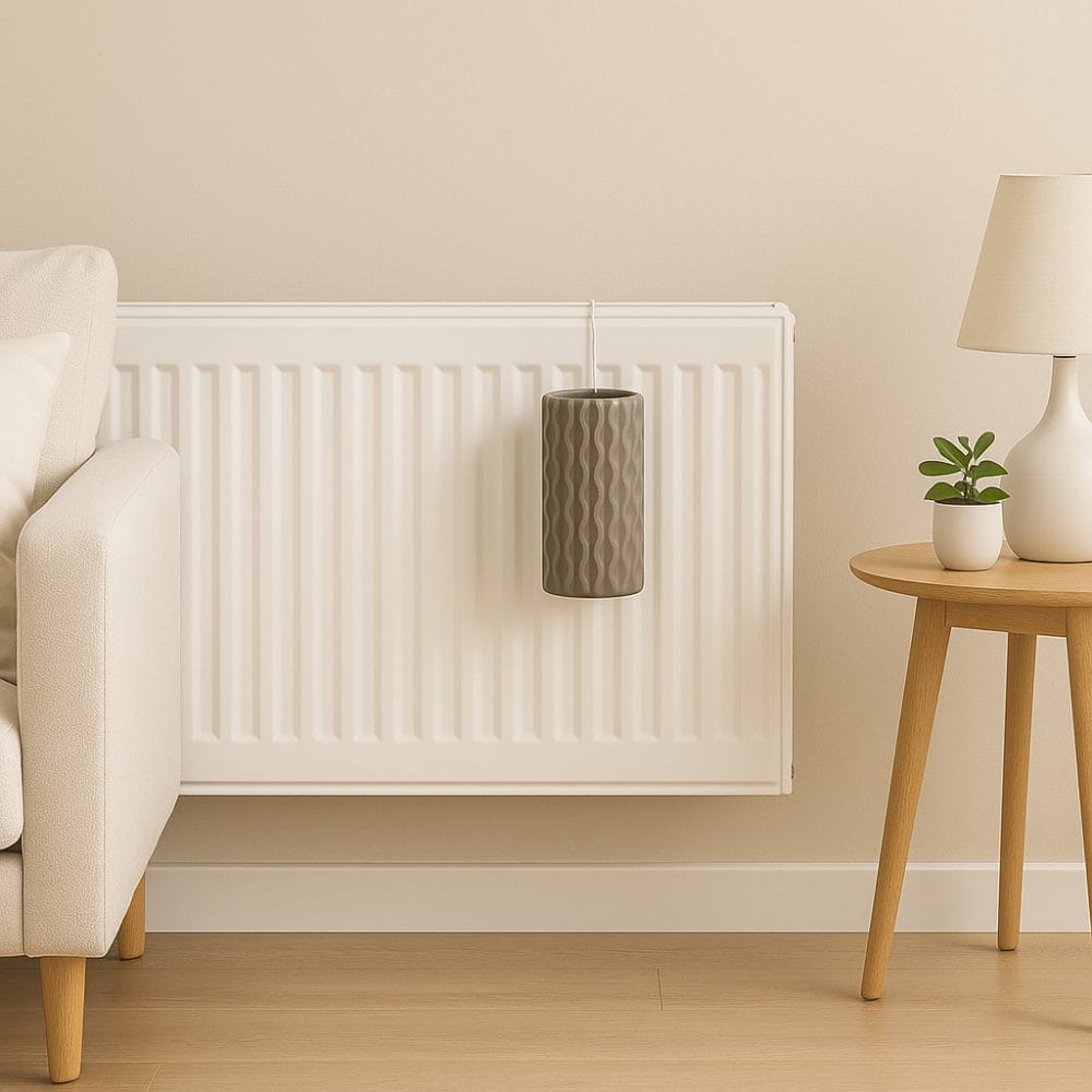 30-umidificatore-onda-coreografica Umidificatore in ceramica appeso al termosifone in ambiente domestico