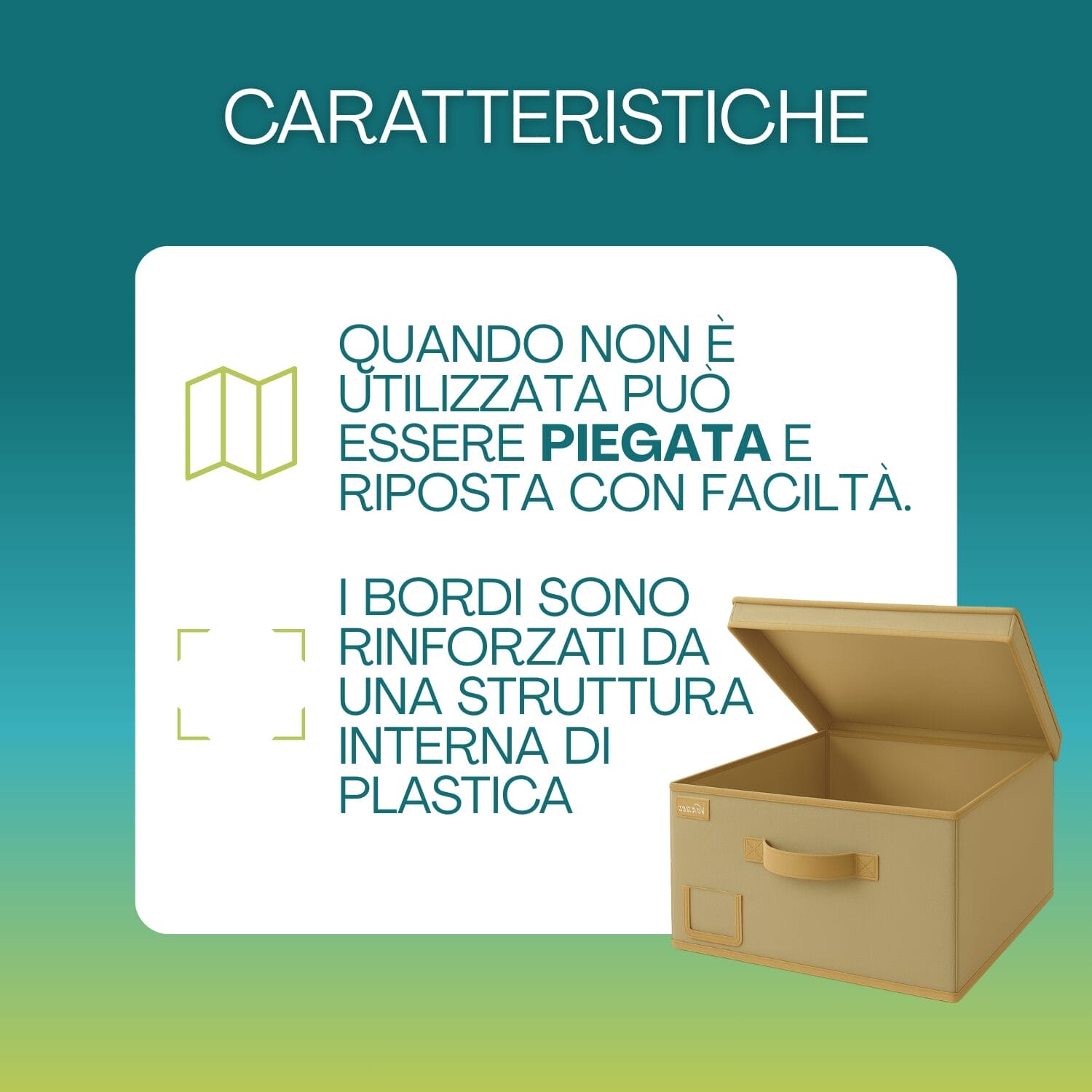 Scatola contenitore Oxford beige pieghevole con rinforzi plastici ai bordi