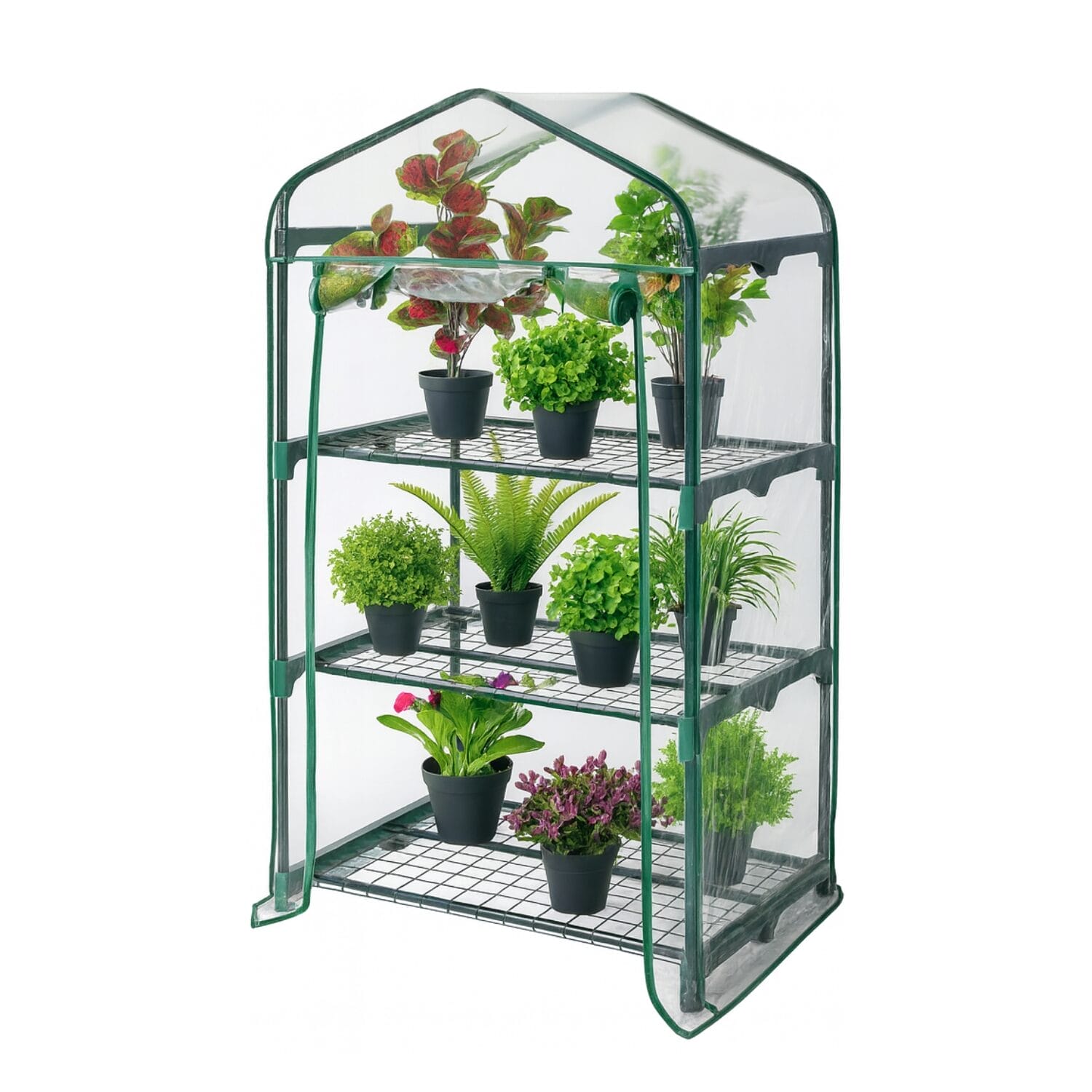 Serra a 3 ripiani per piante da balcone con struttura in metallo e telo trasparente