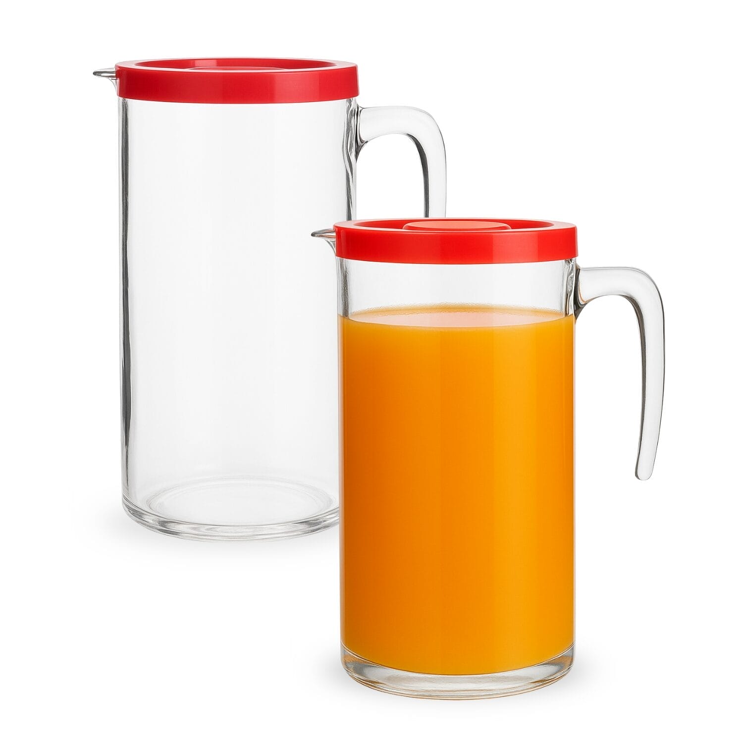 Set 2 brocche in vetro con coperchio rosso da 1 litro per bevande