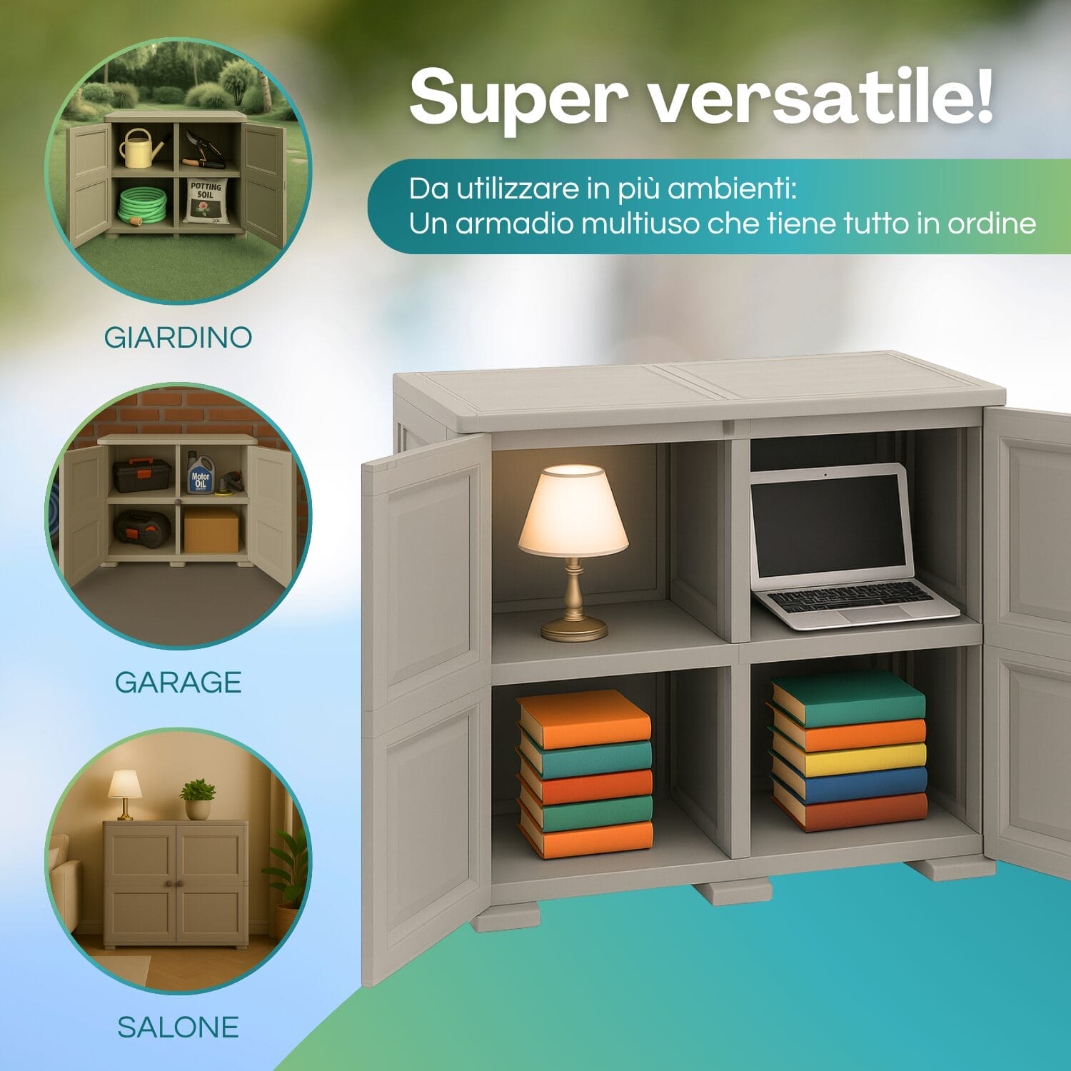 Mobile multiuso talpa con 4 scomparti e piano superiore d’appoggio