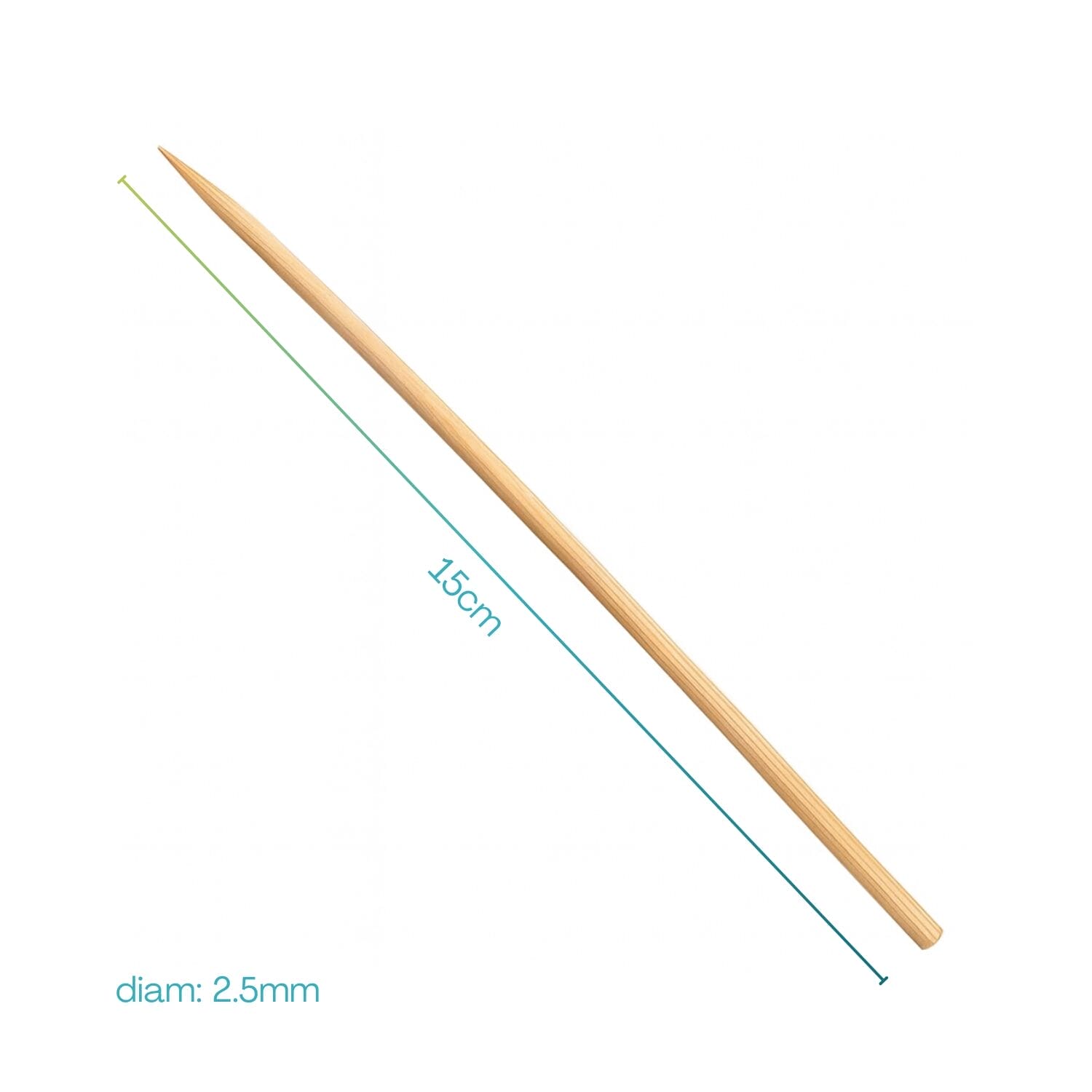 Spiedino in legno 15 cm diametro 2,5 mm per barbecue, cucina e spiedini di frutta