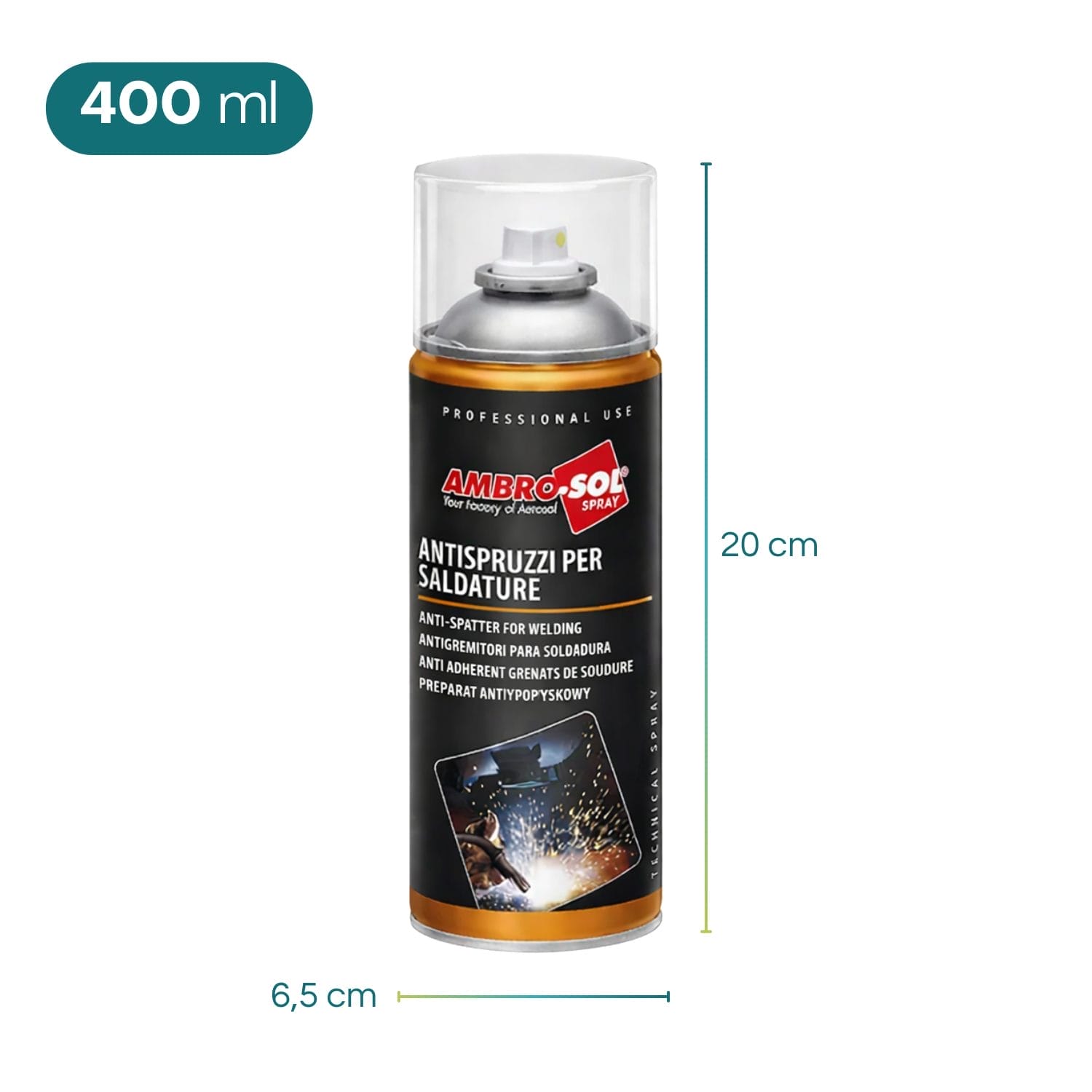 Antispruzzi per saldature Ambro-Sol spray 400 ml con bomboletta alta 20 cm