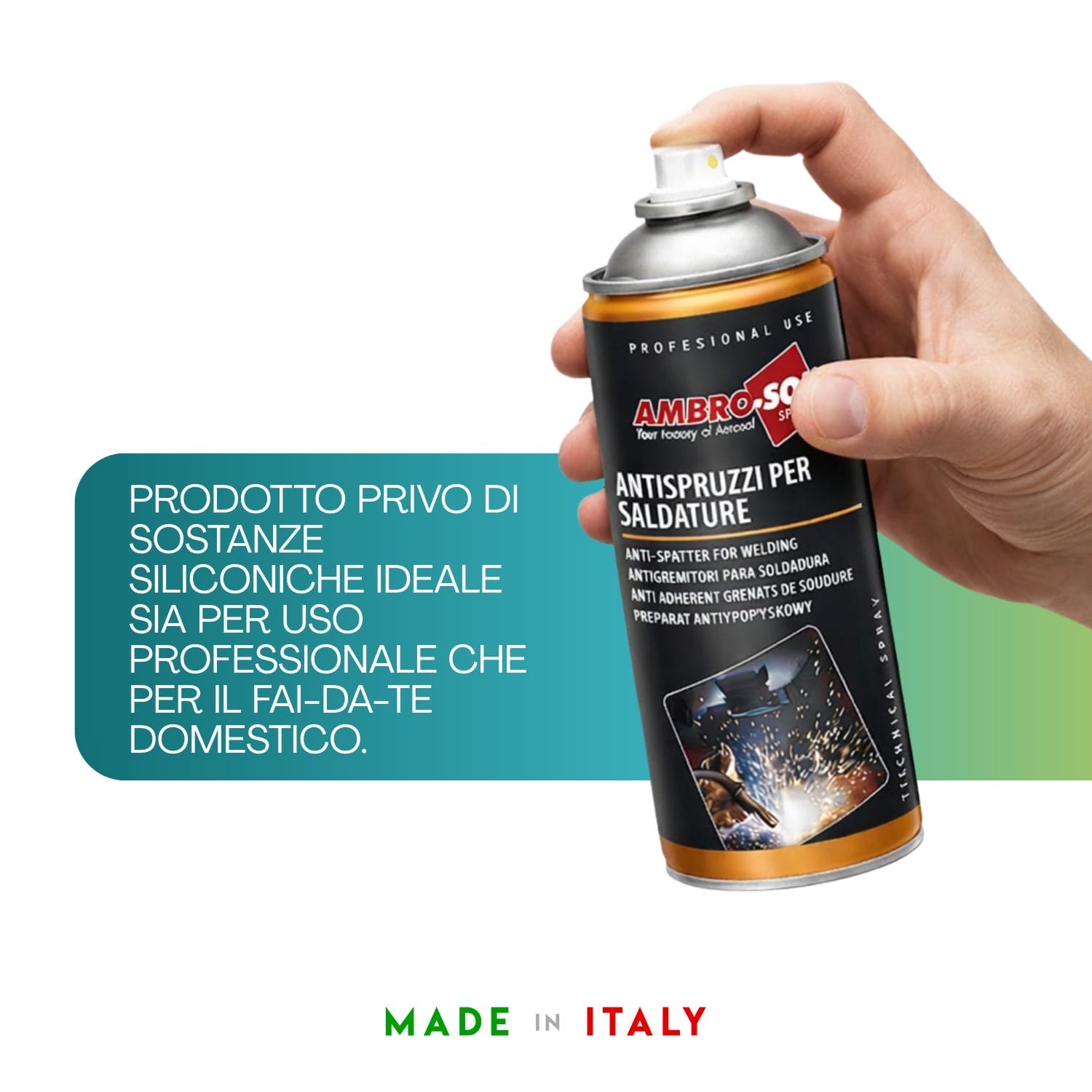 Applicazione antispruzzi per saldature Ambro-Sol spray su superfici metalliche