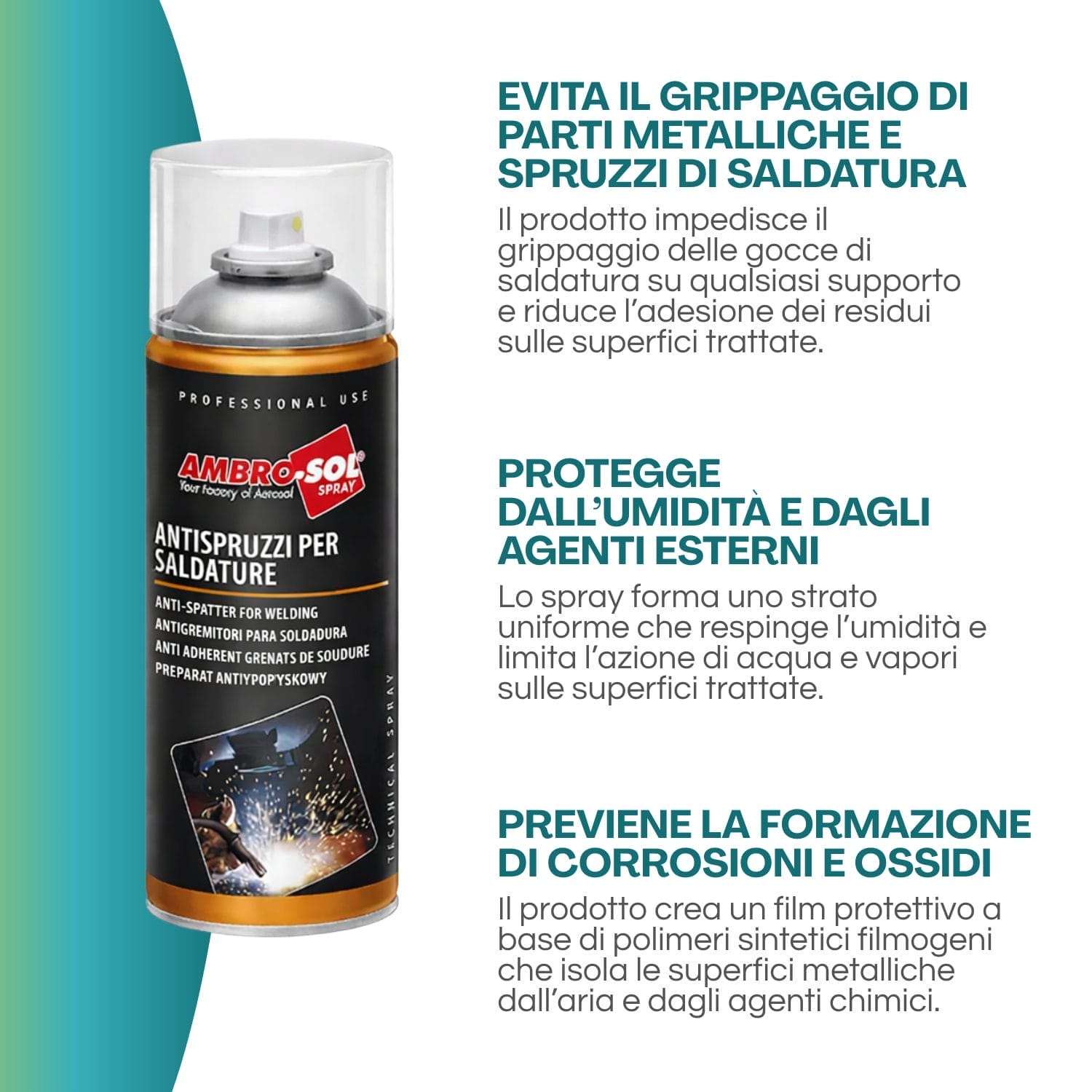 Antispruzzi per saldature Ambro-Sol spray che evita grippaggi e protegge da umidità e corrosione