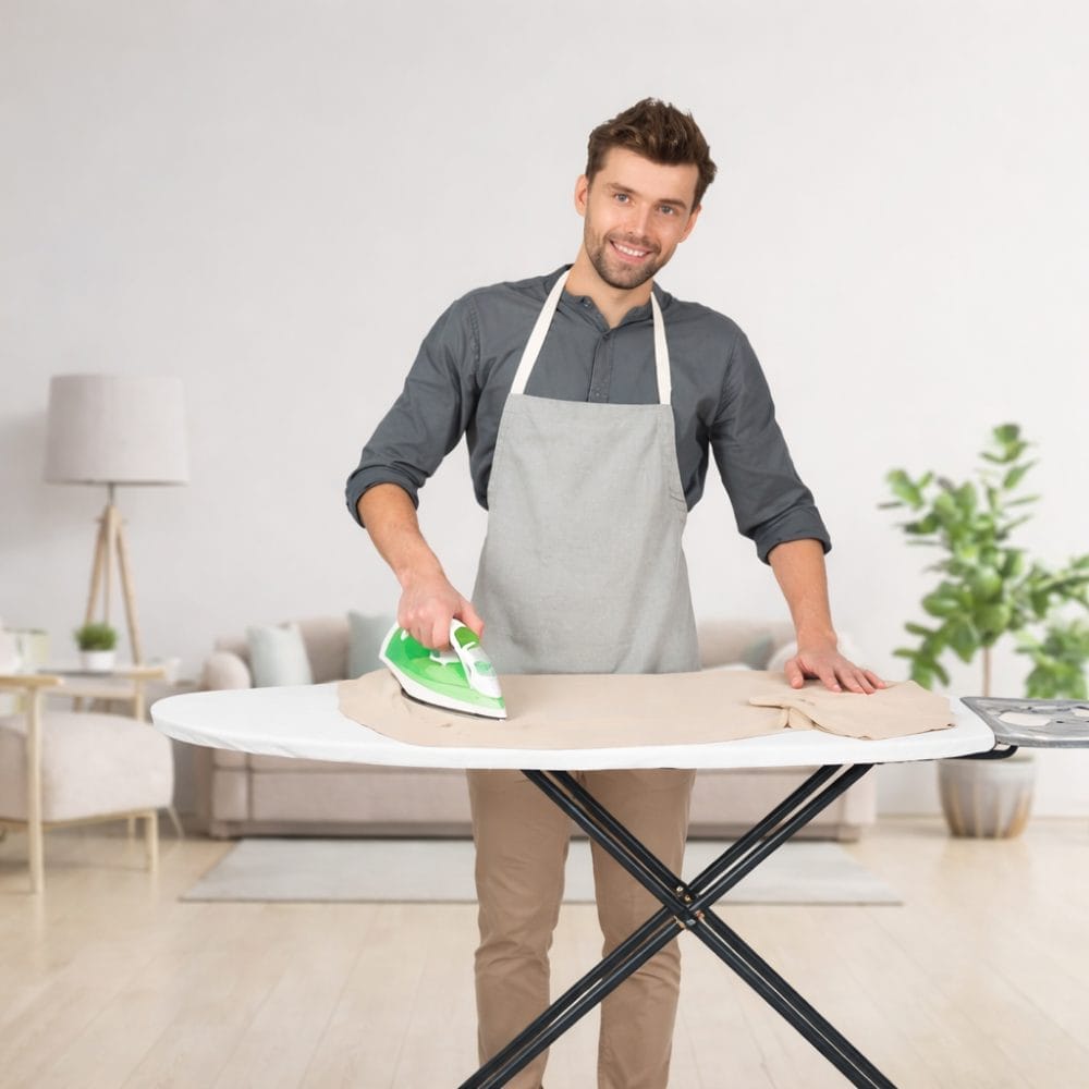 Asse da stiro pieghevole con altezza regolabile e poggiaferro in metallo