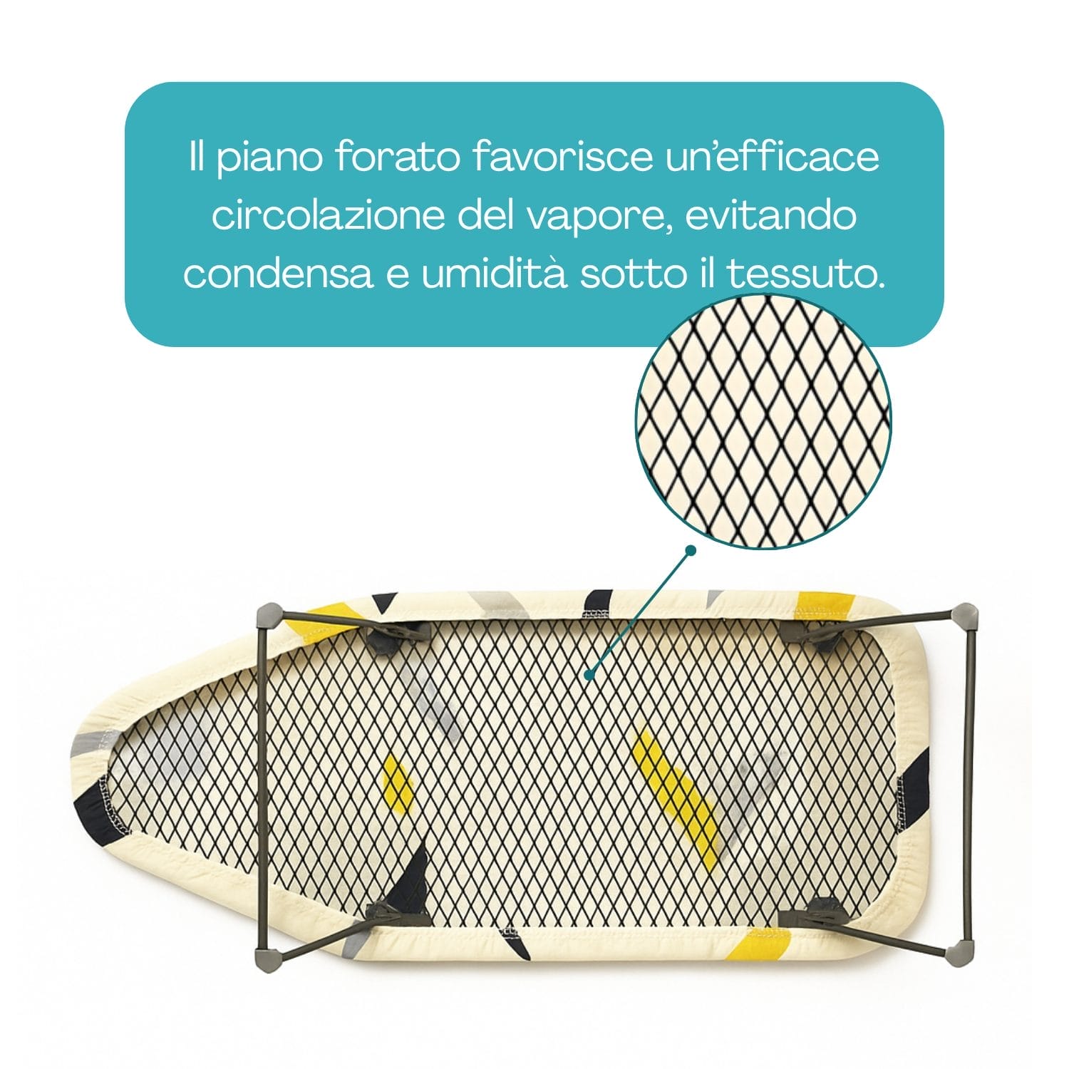 Piano forato mini asse da stiro per circolazione del vapore e asciugatura veloce