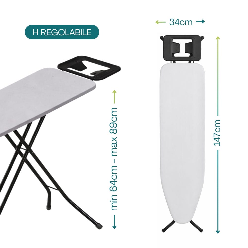 asse da stiro misur a Asse da stiro regolabile dimensioni 147x34 cm altezza fino a 89 cm