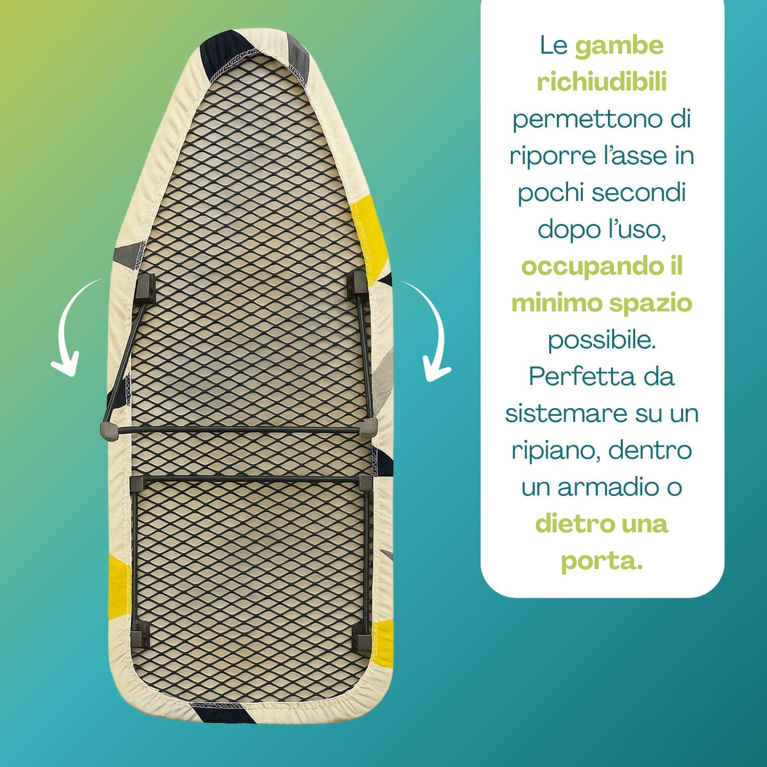 Mini asse da stiro pieghevole Paluplus con struttura in metallo e copriasse fantasia