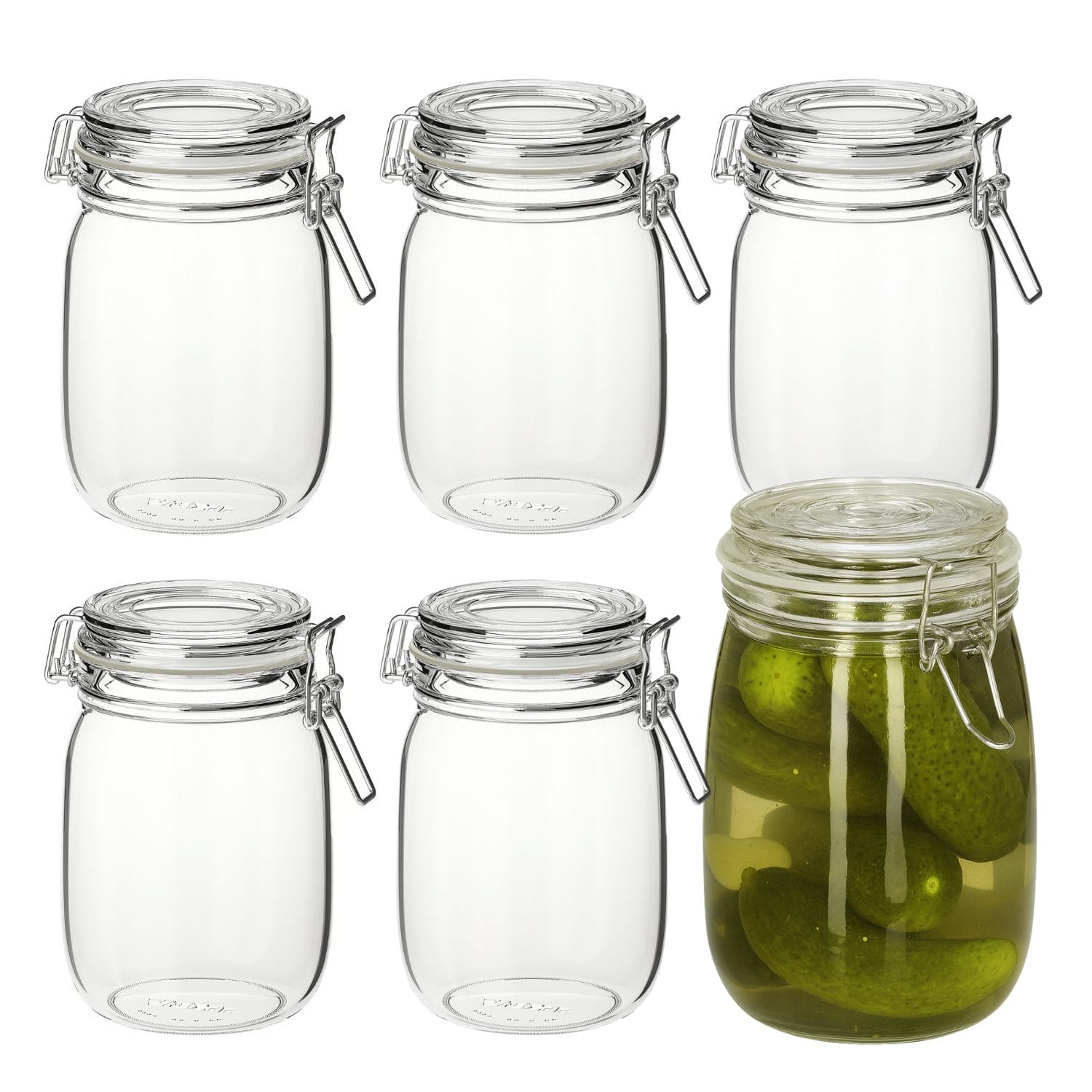 Set 6 barattoli in vetro da 1 litro con chiusura ermetica a clip, ideali per conserve, sott’oli e dispensa