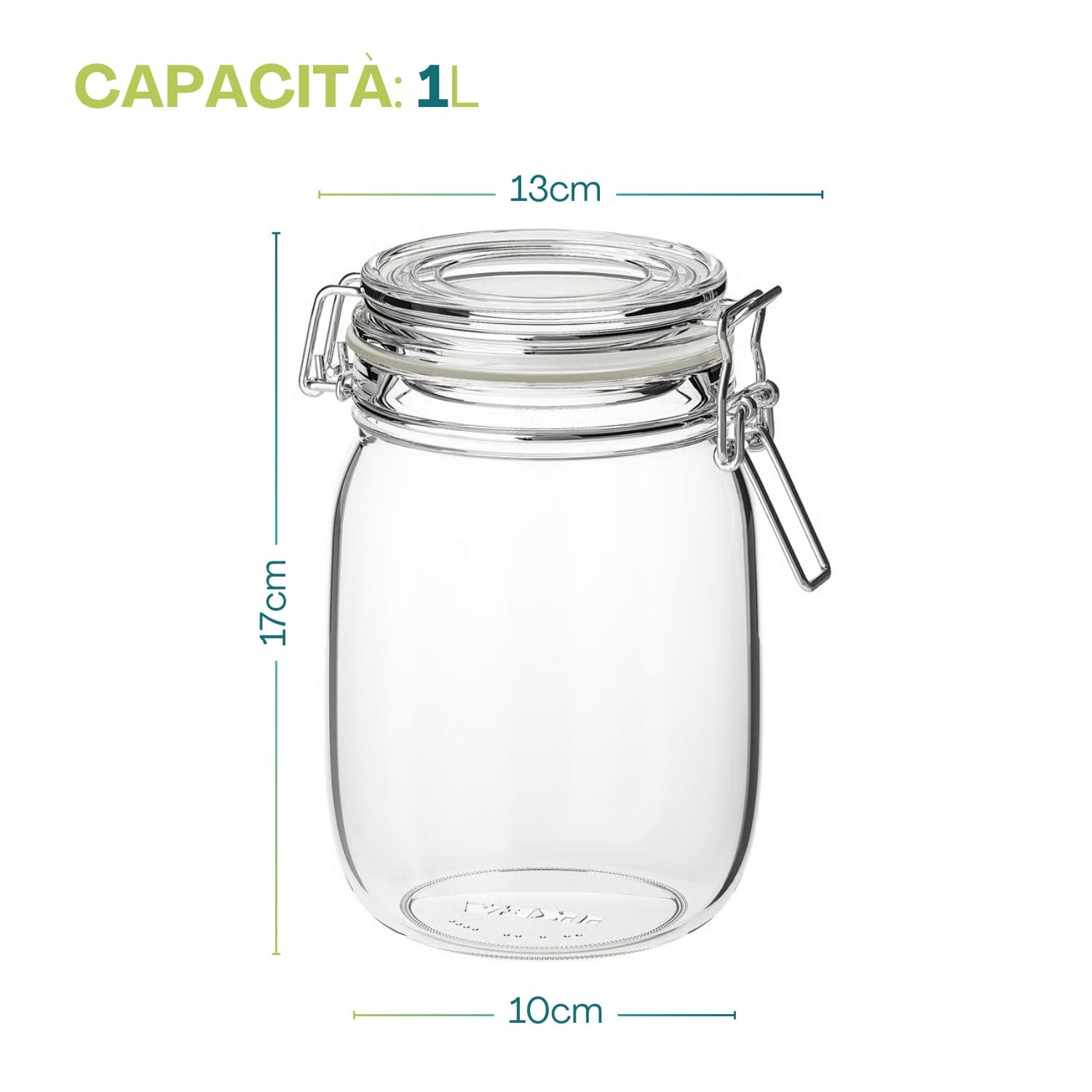 Barattolo in vetro da 1 litro con chiusura ermetica, dimensioni 17x10 cm, ideale per conserve