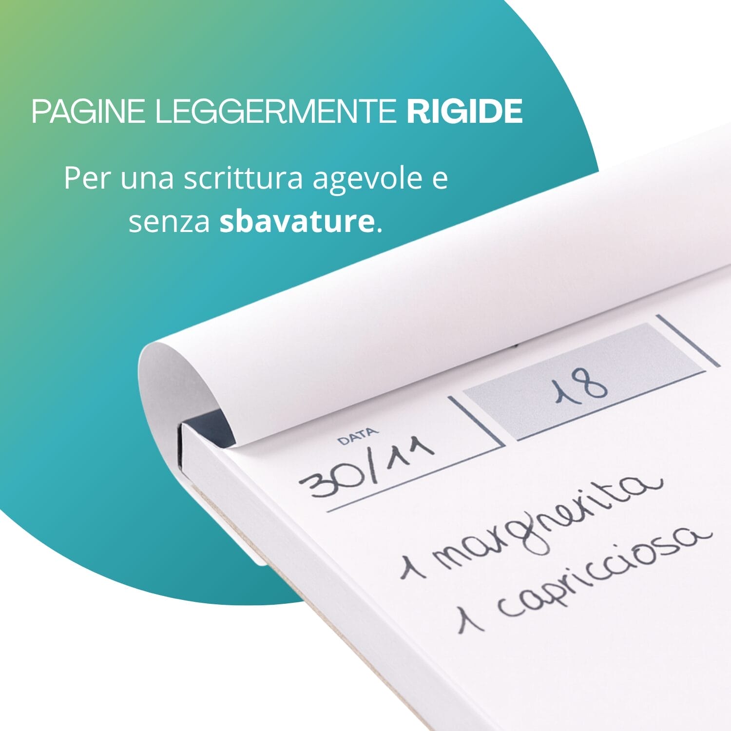 Blocco comande con pagine rigide per scrittura chiara e senza sbavature