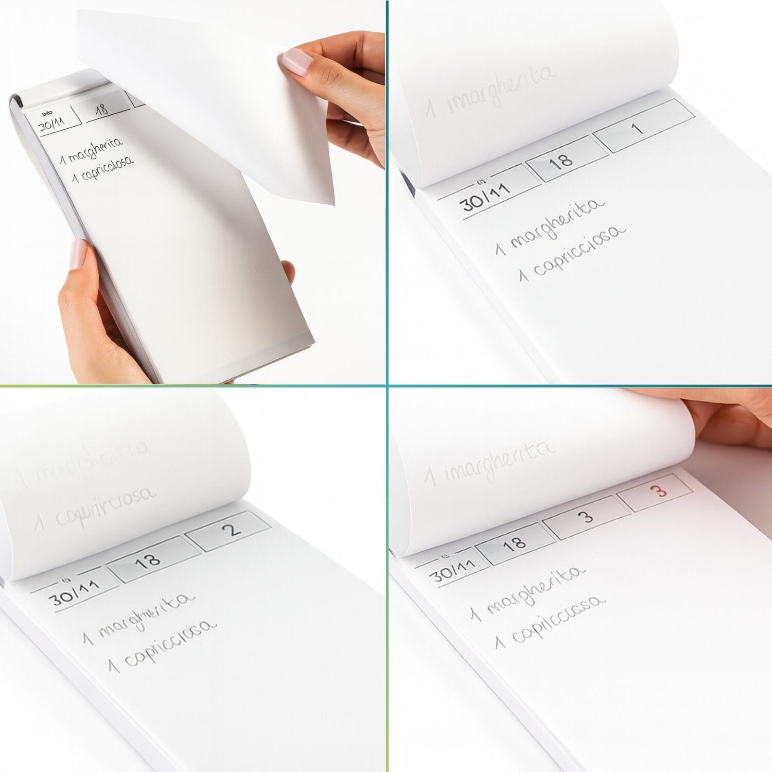 Blocchi comande con fogli rigidi per scrittura agevole e precisa senza sbavature