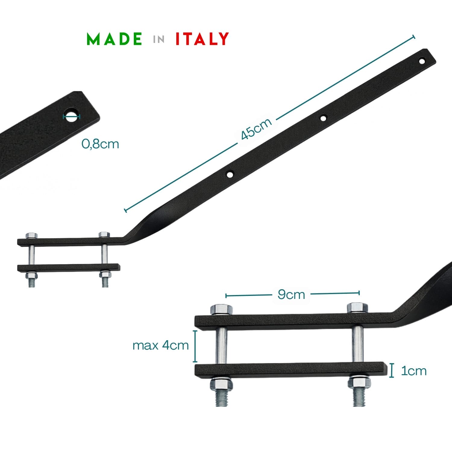 Misure bracci stendibiancheria da balcone 45 cm con piastra e perni in acciaio