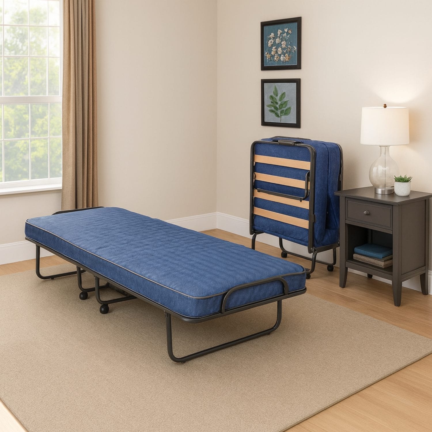 brandina con materasso coreografica Brandina pieghevole con materasso aperta e chiusa in camera da letto