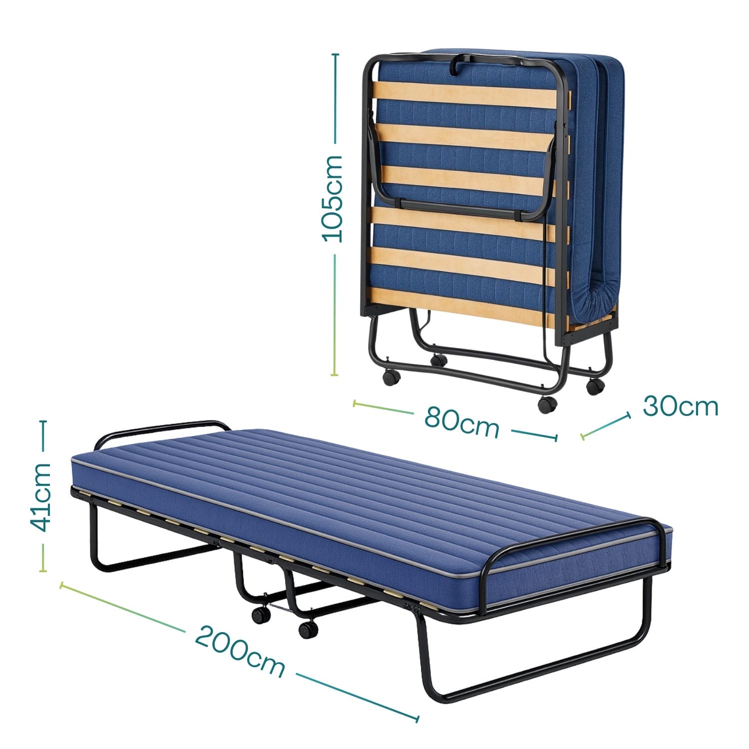 Brandina pieghevole 200x80 cm con chiusura compatta 105x80x30 cm