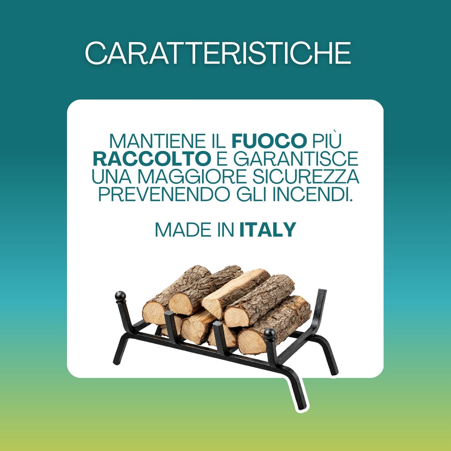 brucialegna a 4 barre caratteristiche Brucialegna in ferro battuto con legna sollevata per fuoco più sicuro e raccolto