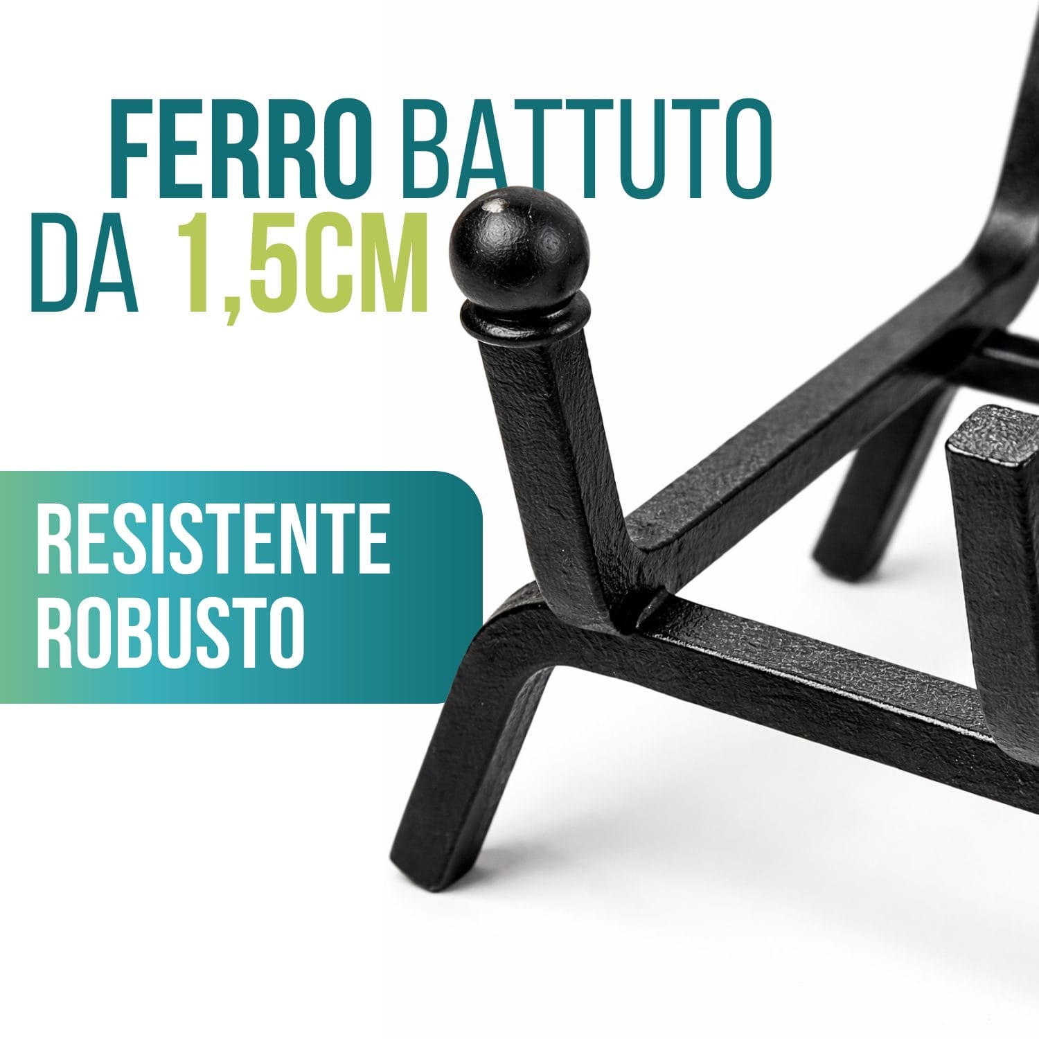 Dettaglio brucialegna in ferro battuto pieno da 1,5 cm