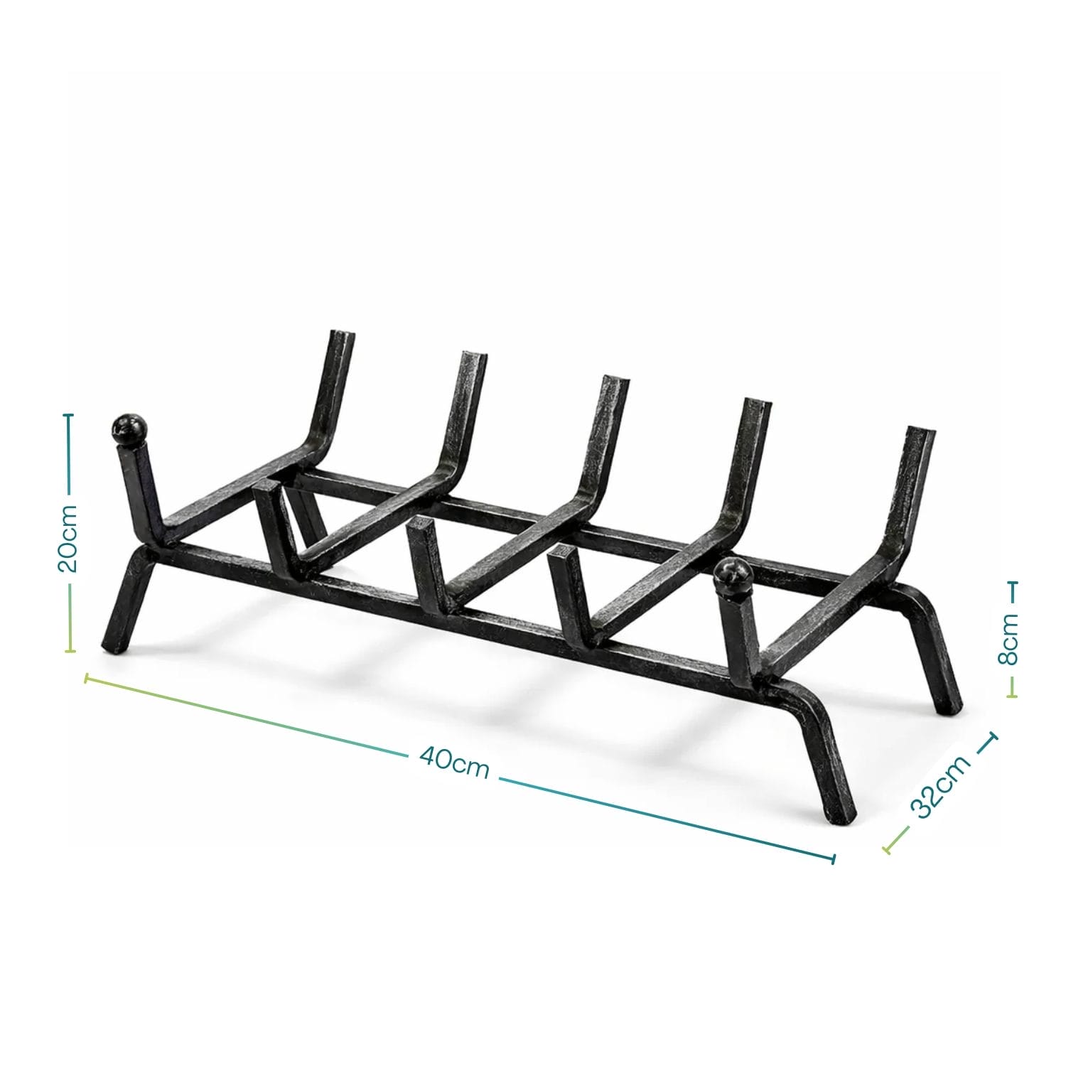 Brucialegna a 5 barre in ferro battuto con misure 40x32x20 cm