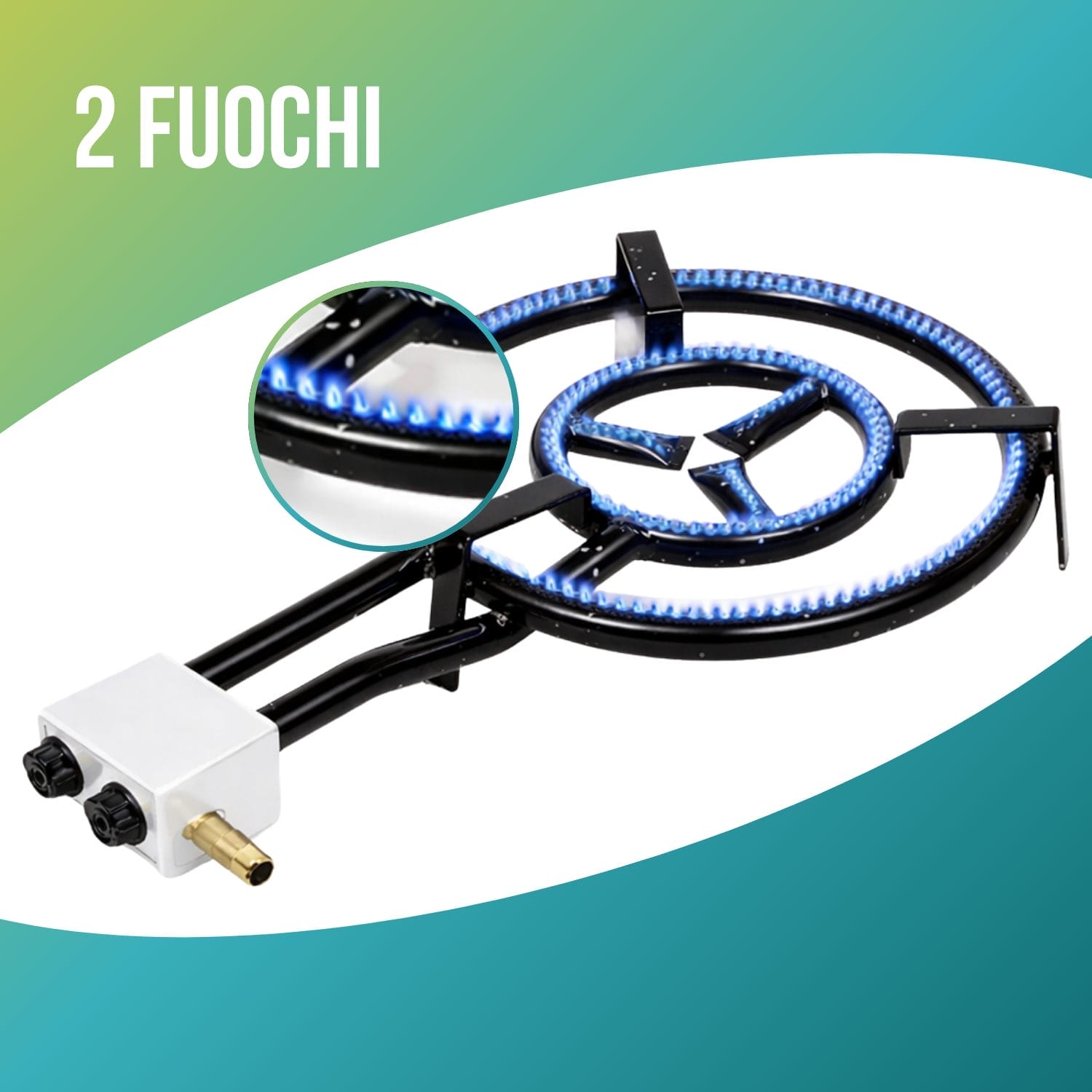 Bruciatore a gas a 2 fuochi con doppia corona e fiamma potente per cottura uniforme e rapida