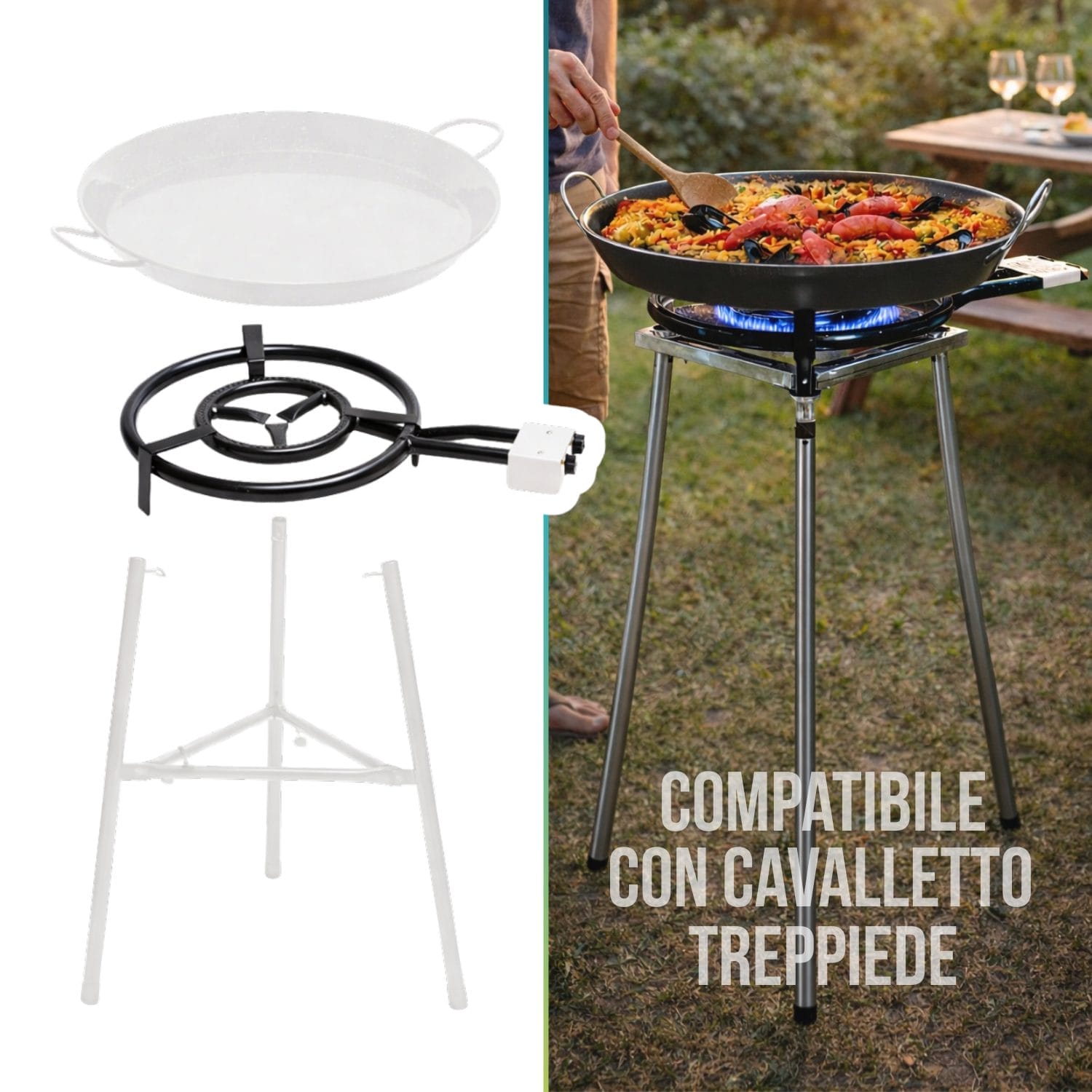 Bruciatore a gas per paella compatibile con cavalletto treppiede, ideale per uso outdoor