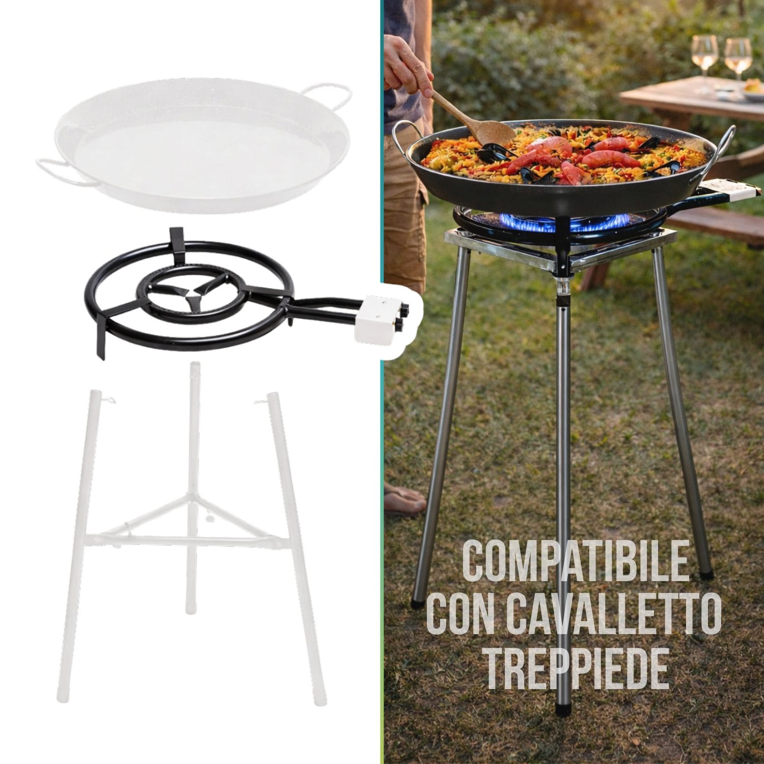 bruciatore a gas cavallettto Bruciatore a gas per paella compatibile con cavalletto treppiede, ideale per uso outdoor
