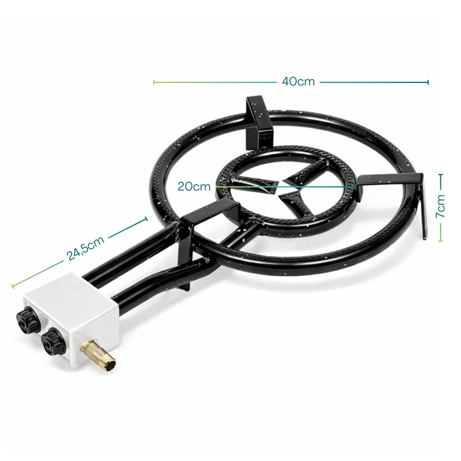 Bruciatore a gas a doppio fuoco con diametro 40 cm, anello interno 20 cm e altezza 7 cm