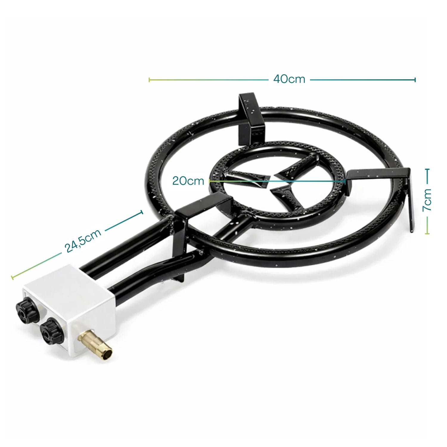 bruciatore a gas misure Bruciatore a gas a doppio fuoco con diametro 40 cm, anello interno 20 cm e altezza 7 cm