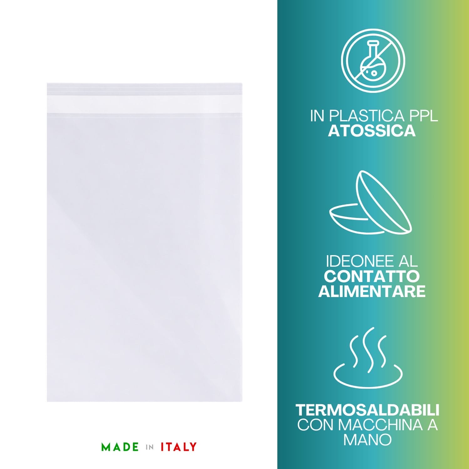 Bustine autoadesive in plastica PPL atossica, idonee al contatto alimentare