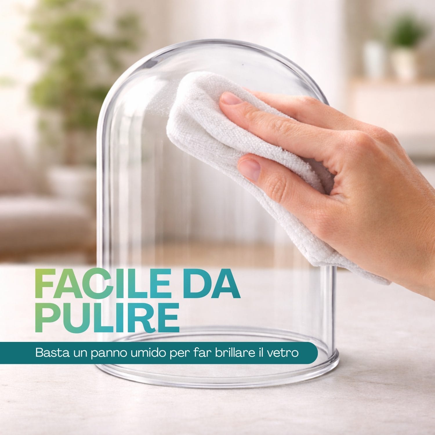 Pulizia campana in vetro con panno umido, facile manutenzione e superficie brillante