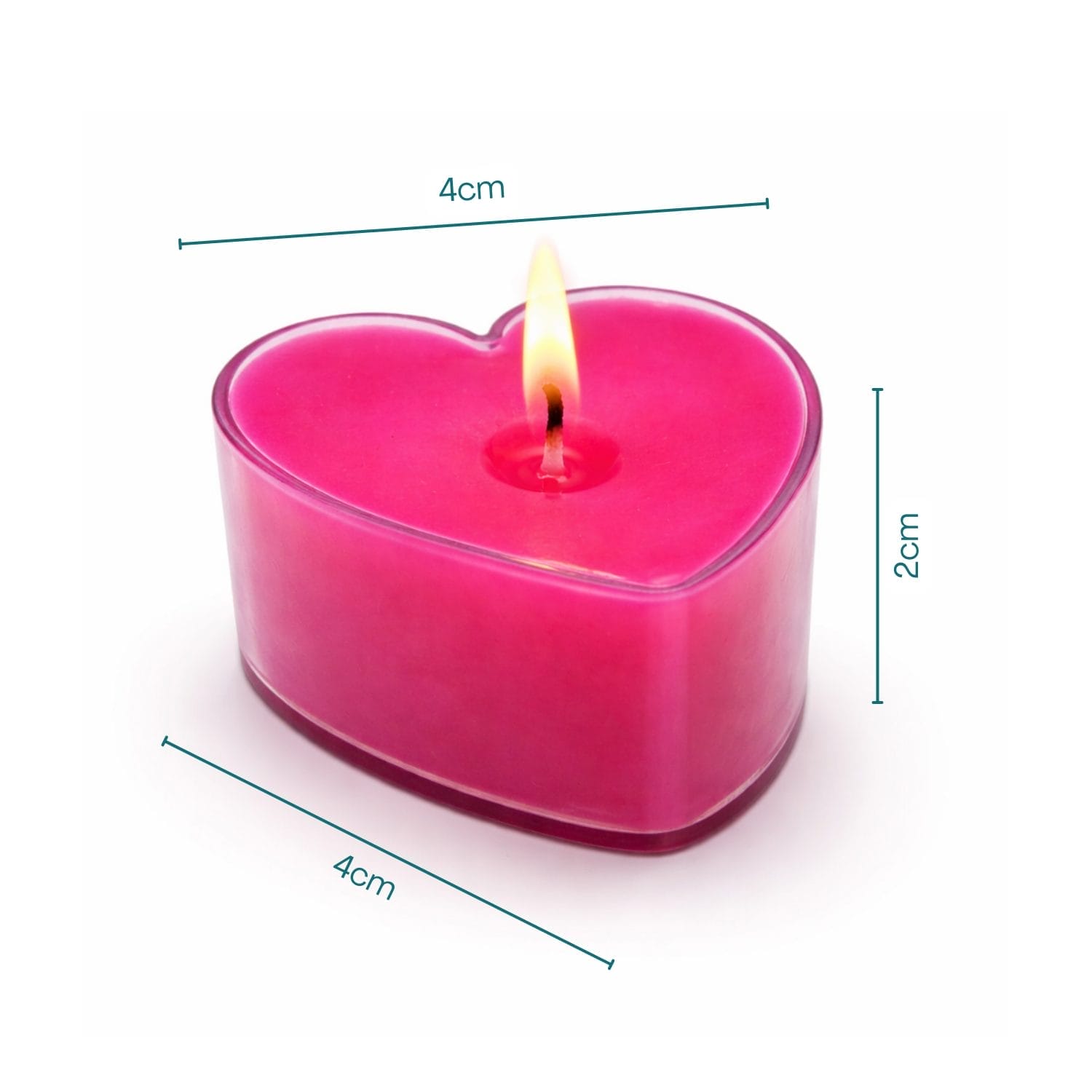 Candela a cuore rosa profumata dimensioni 4x4x2 cm su sfondo bianco
