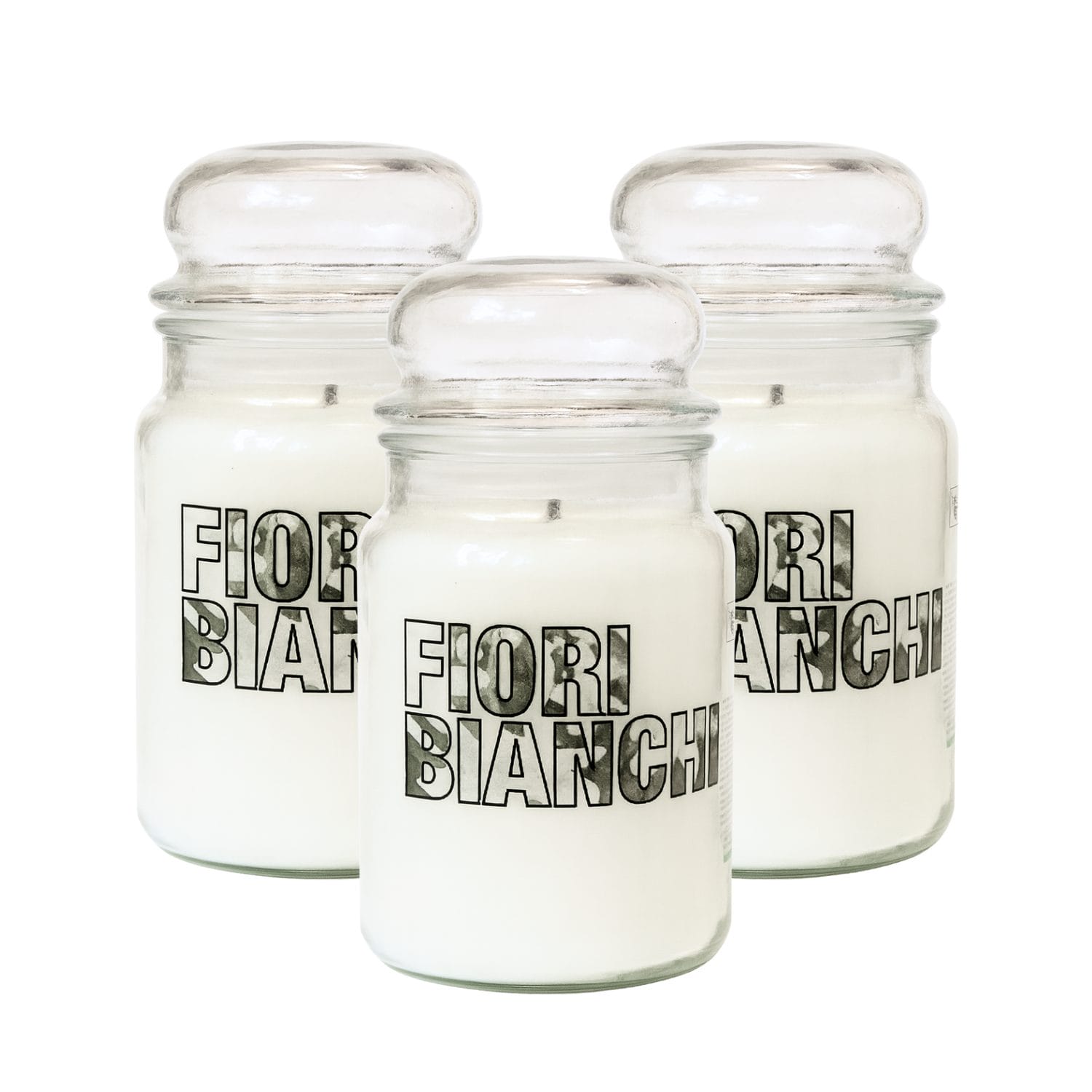 candele in giara principale Set di tre candele profumate Fiori Bianchi in giara di vetro Made in Italy