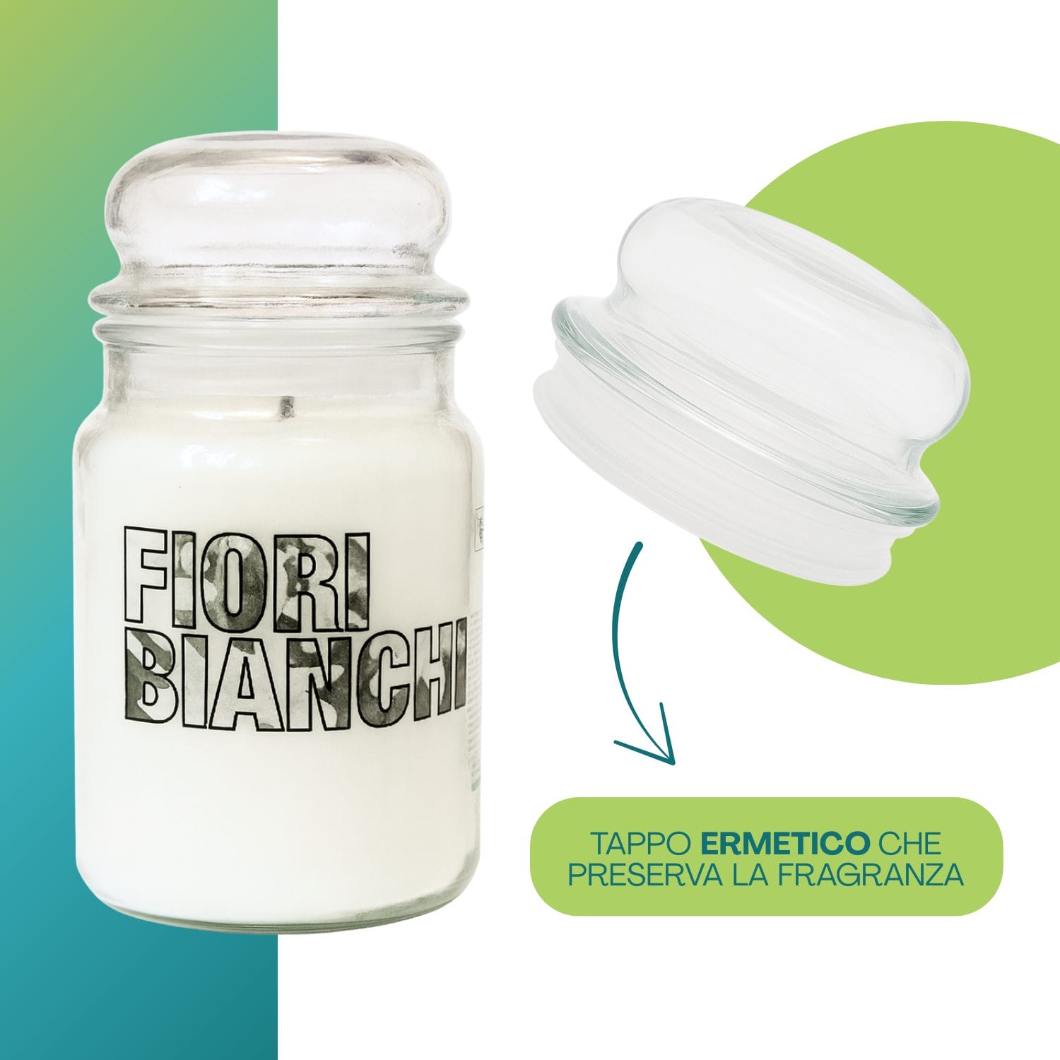 candele in giara tappo Candela Fiori Bianchi in giara con tappo ermetico che preserva la fragranza
