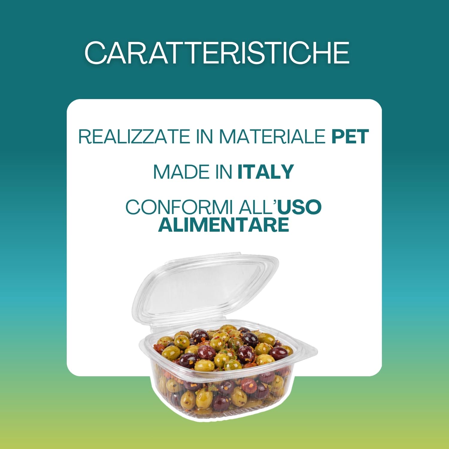Vaschetta in PET per alimenti made in Italy conforme al contatto alimentare